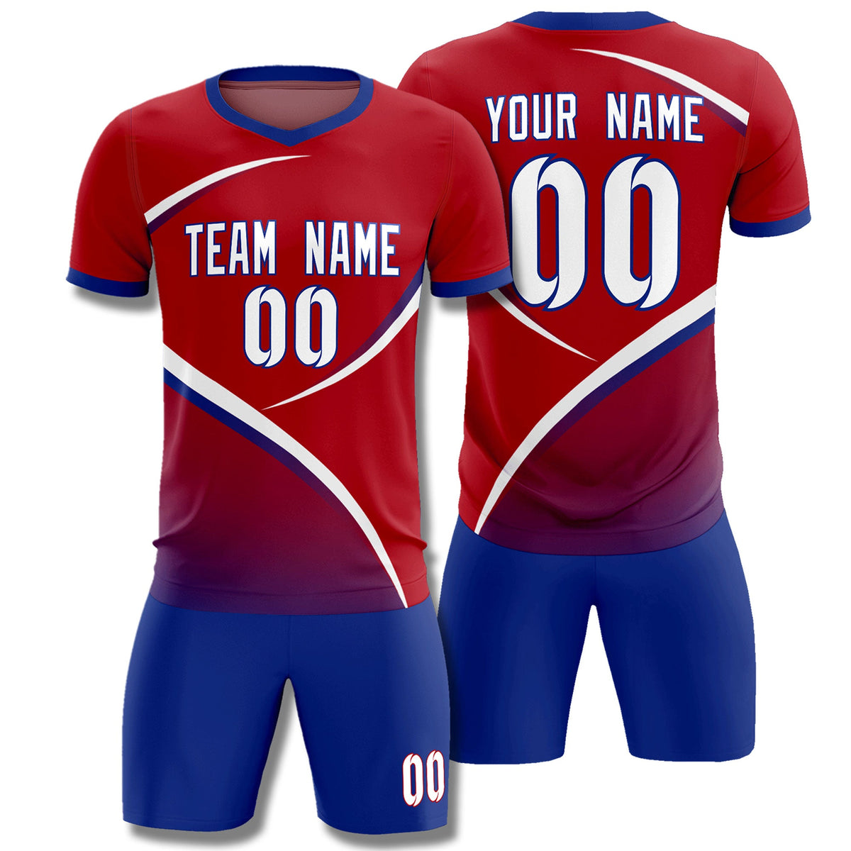 Custom Red Royal Color Block Training Uniform For Men Football Kits Jersey