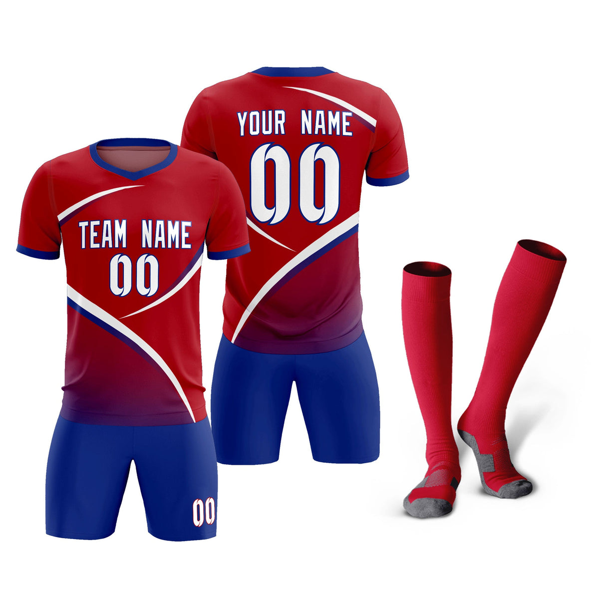 Custom Red Royal Color Block Training Uniform For Men Football Kits Jersey