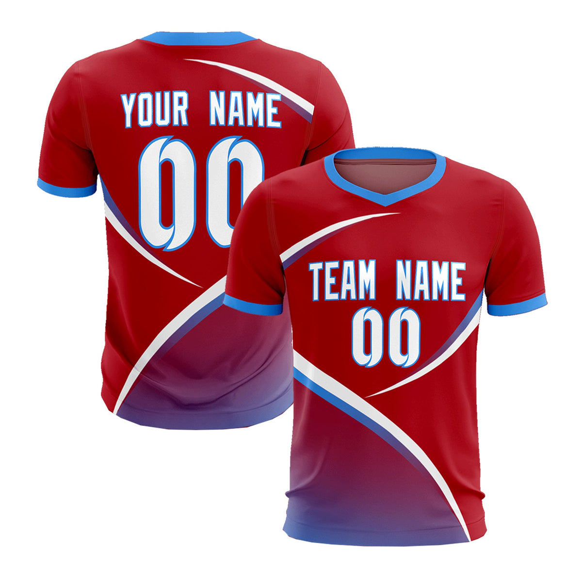 Custom Red Powder Blue Color Block Training Uniform For Men Football Kits Jersey