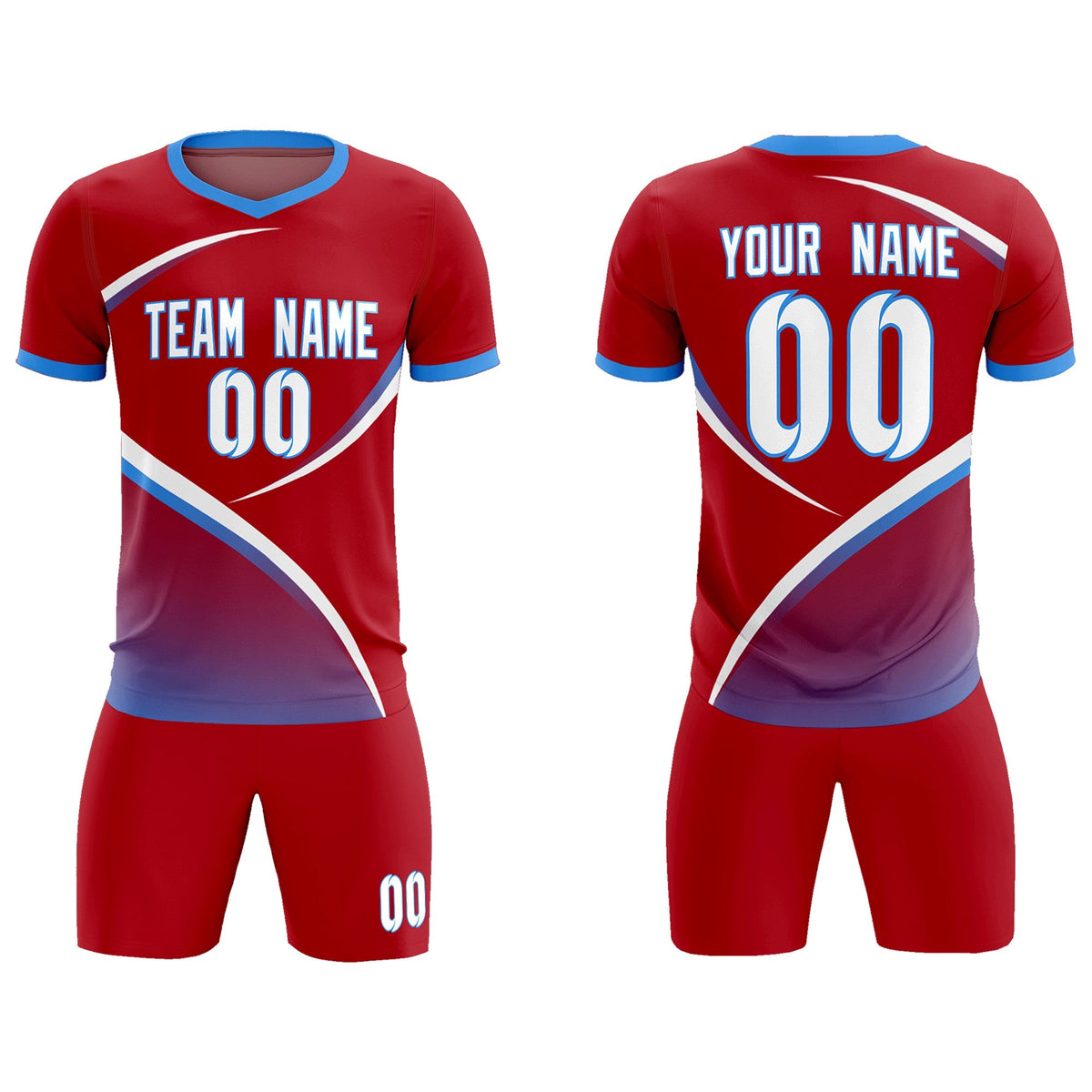 Custom Red Powder Blue Color Block Training Uniform For Men Football Kits Jersey