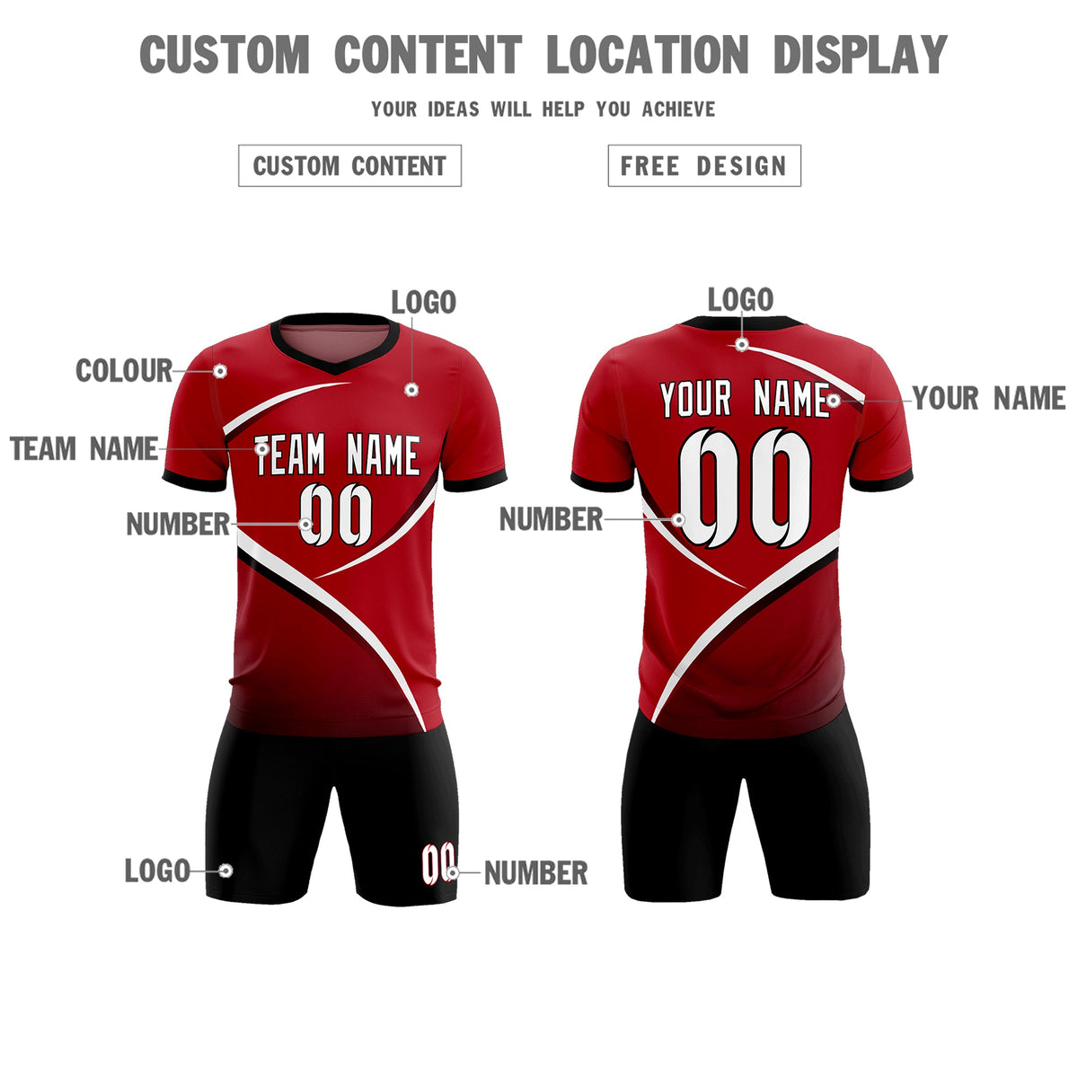 Custom Red Black Color Block Training Uniform For Men Football Kits Jersey