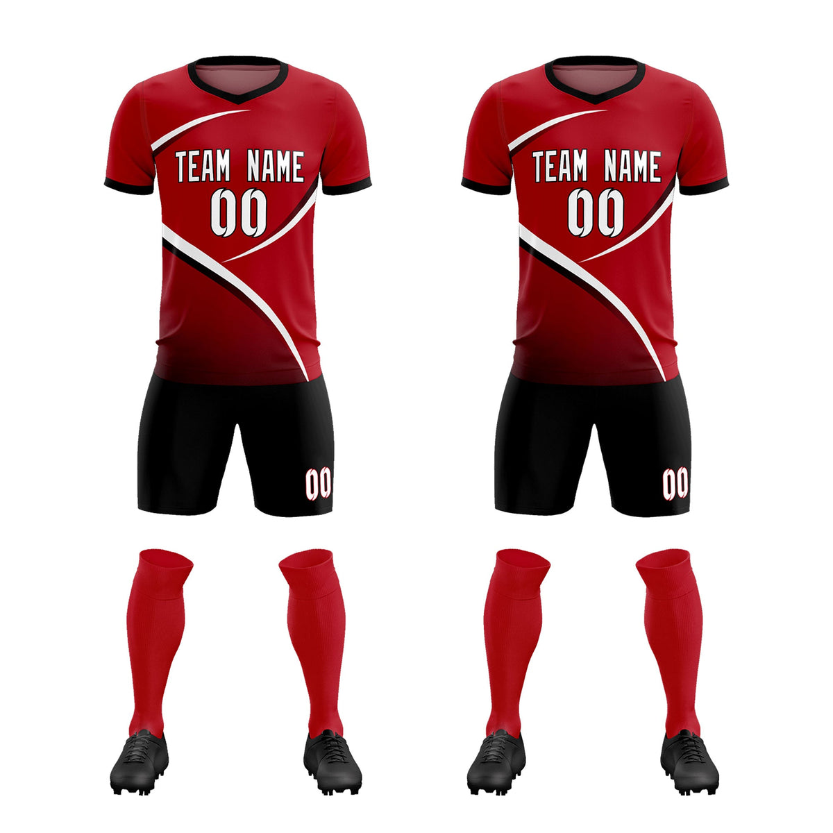 Custom Red Black Color Block Training Uniform For Men Football Kits Jersey