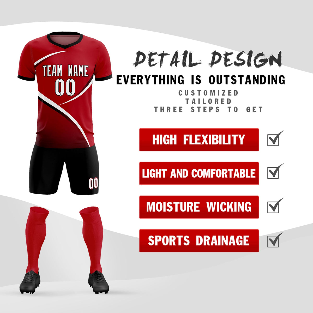 Custom Red Black Color Block Training Uniform For Men Football Kits Jersey