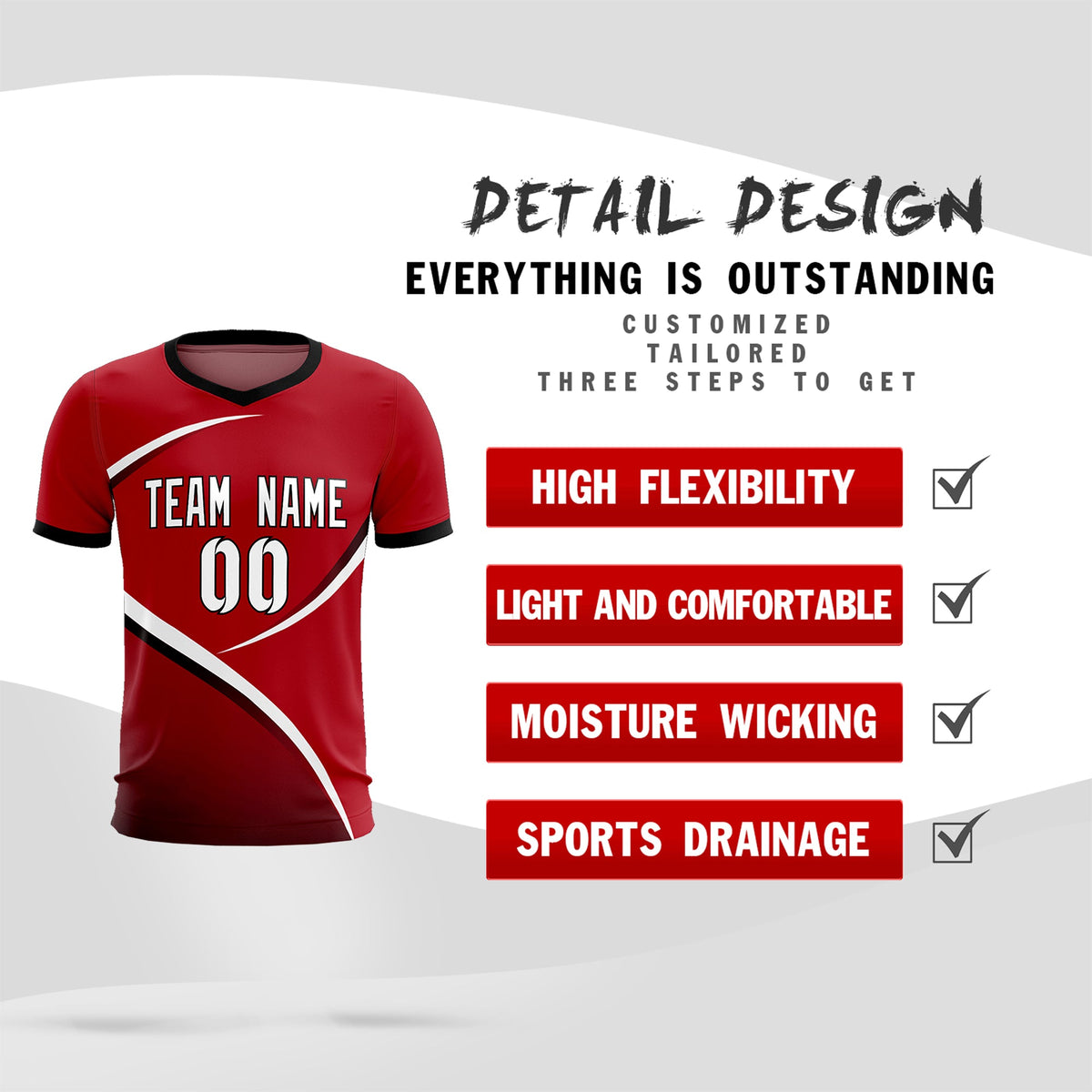 Custom Red Black Color Block Training Uniform For Men Football Kits Jersey