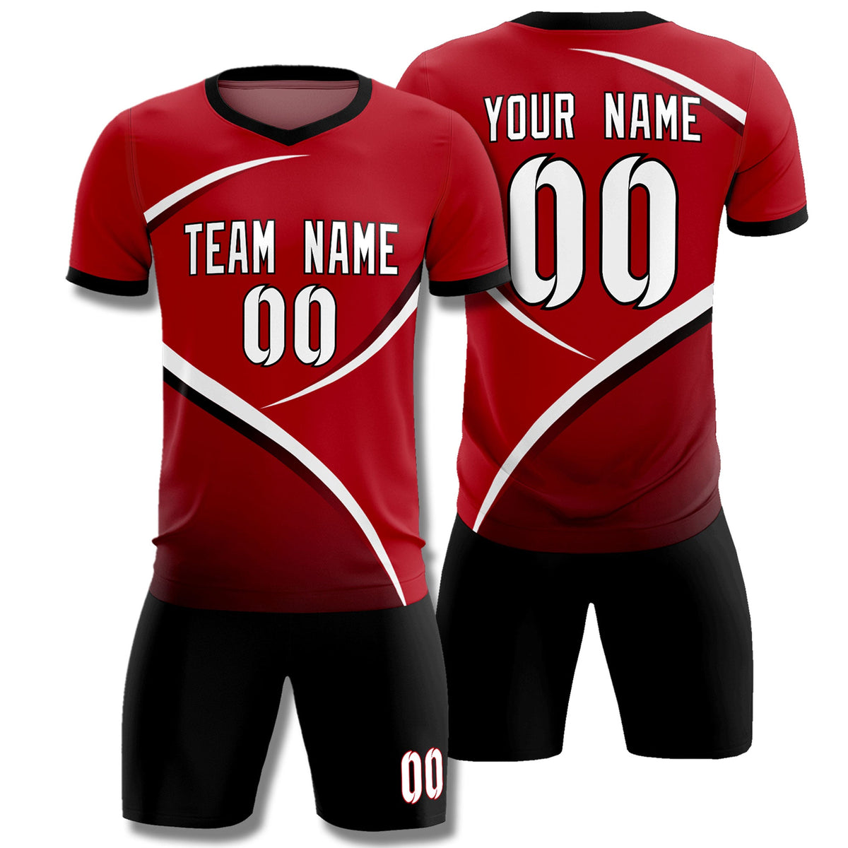 Custom Red Black Color Block Training Uniform For Men Football Kits Jersey