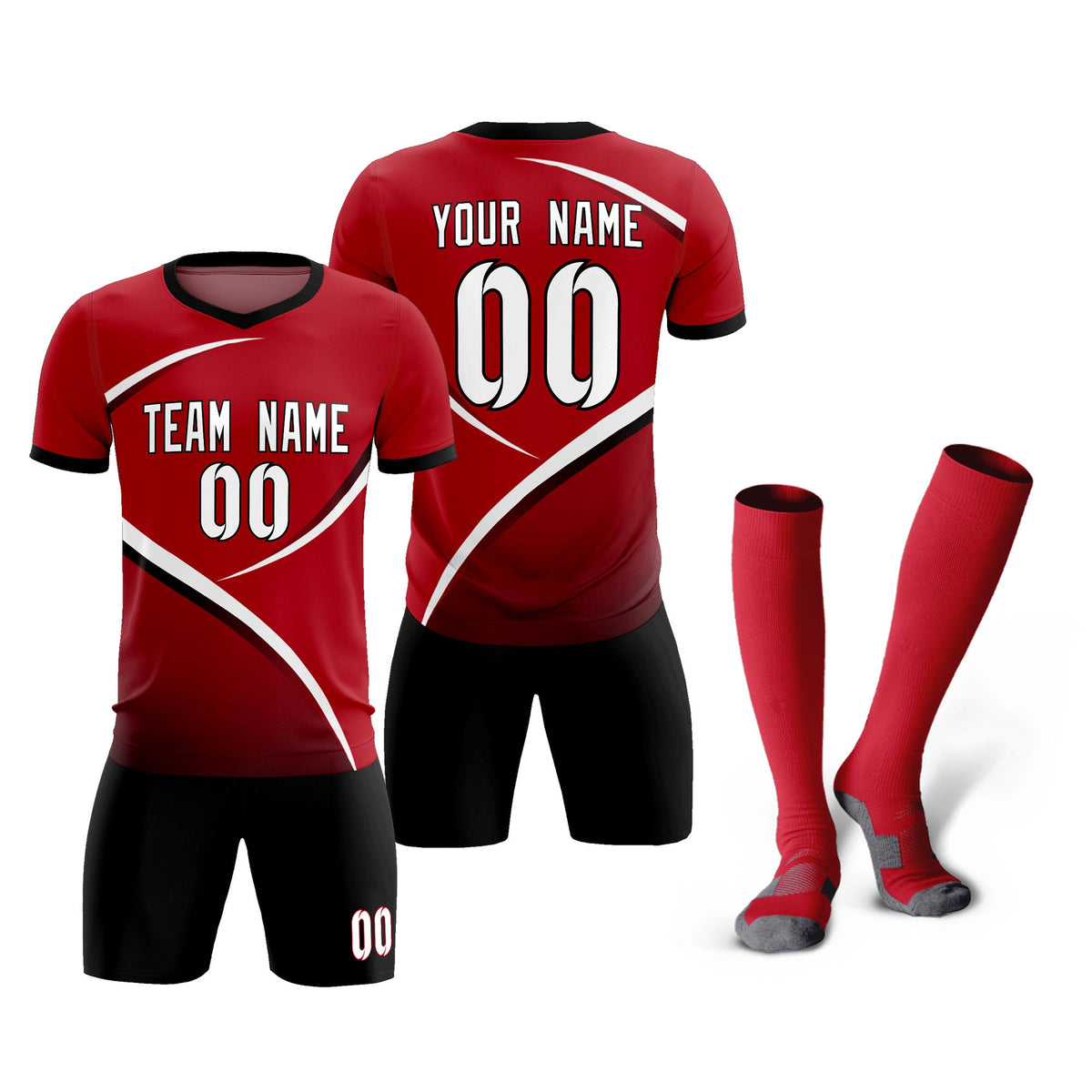 Custom Red Black Color Block Training Uniform For Men Football Kits Jersey