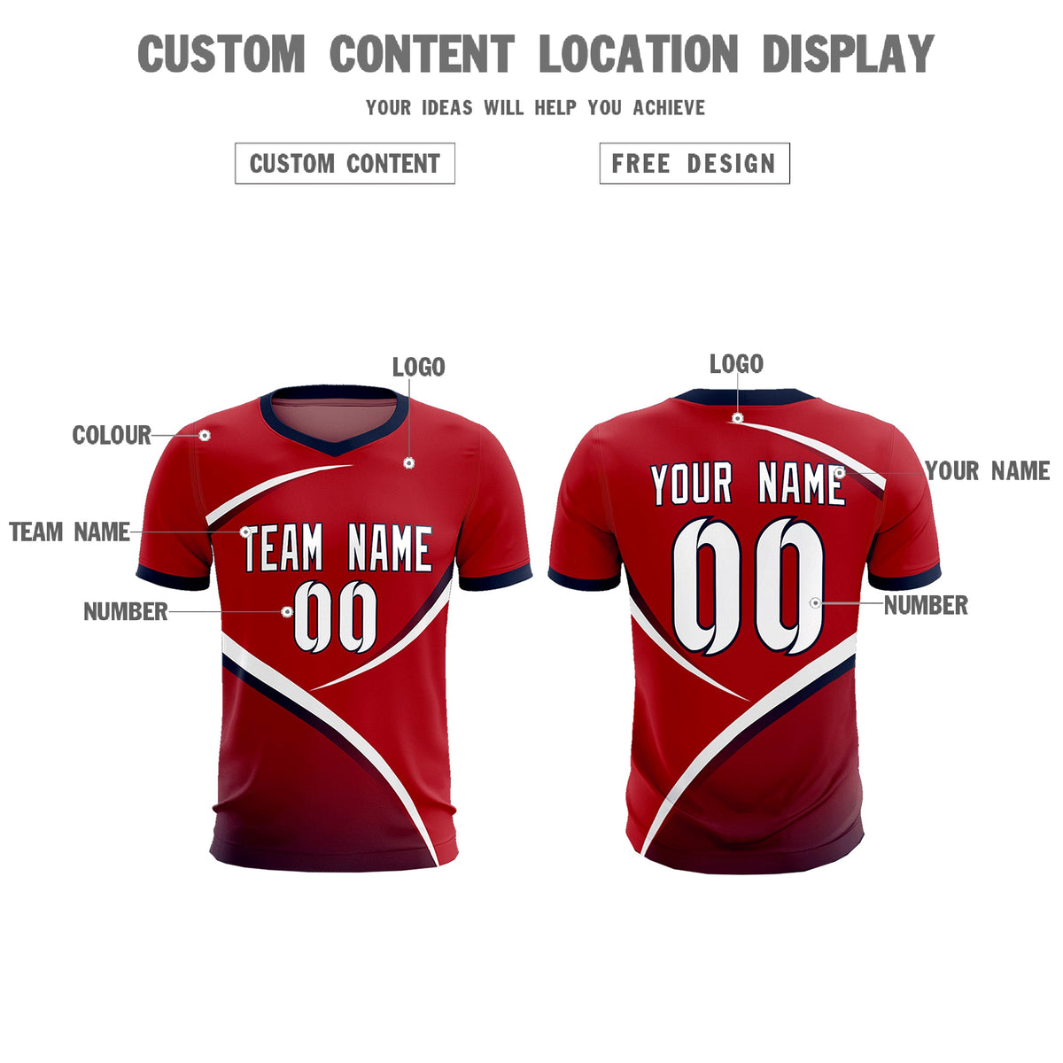 Custom Red Navy Color Block Training Uniform For Men Football Kits Jersey