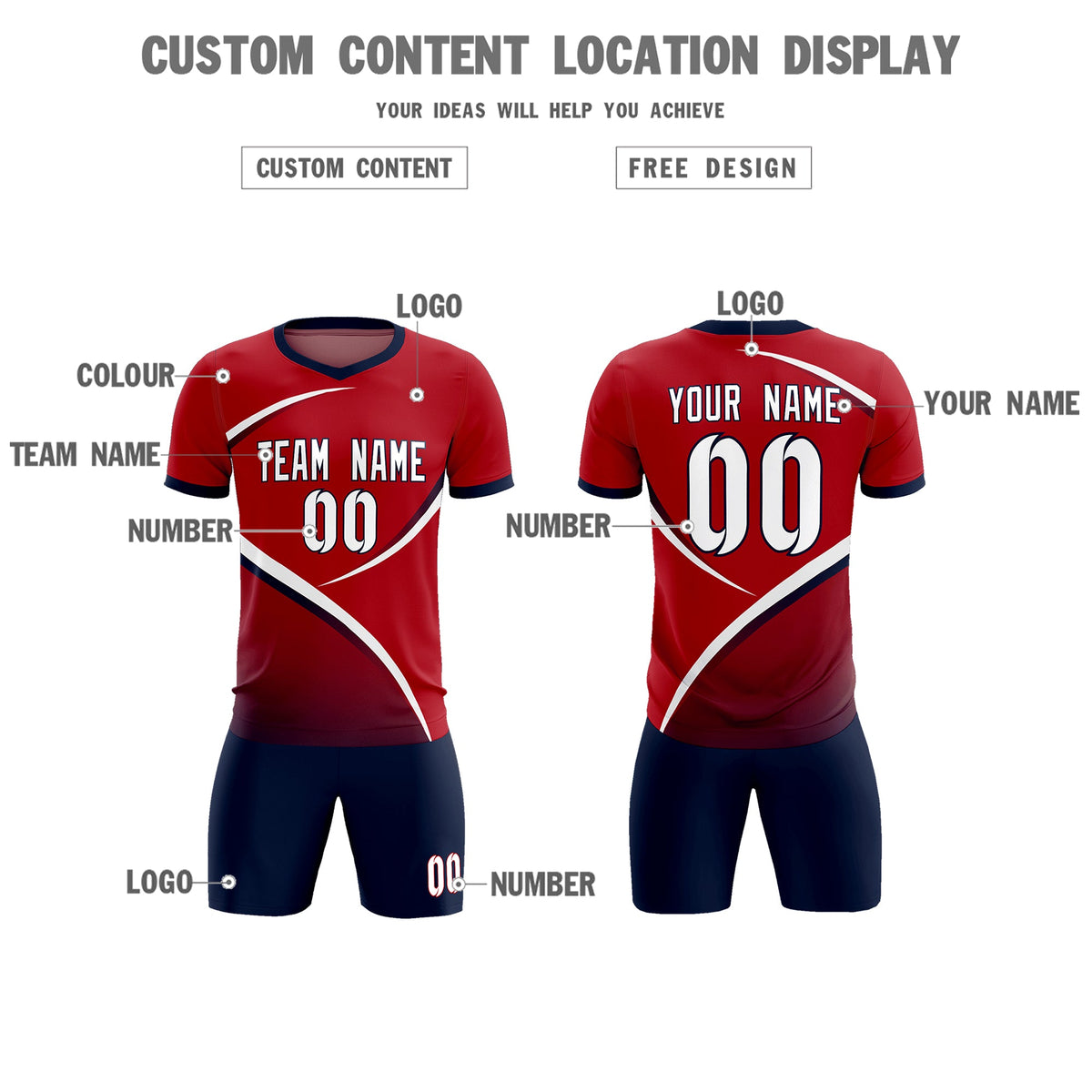 Custom Red Navy Color Block Training Uniform For Men Football Kits Jersey