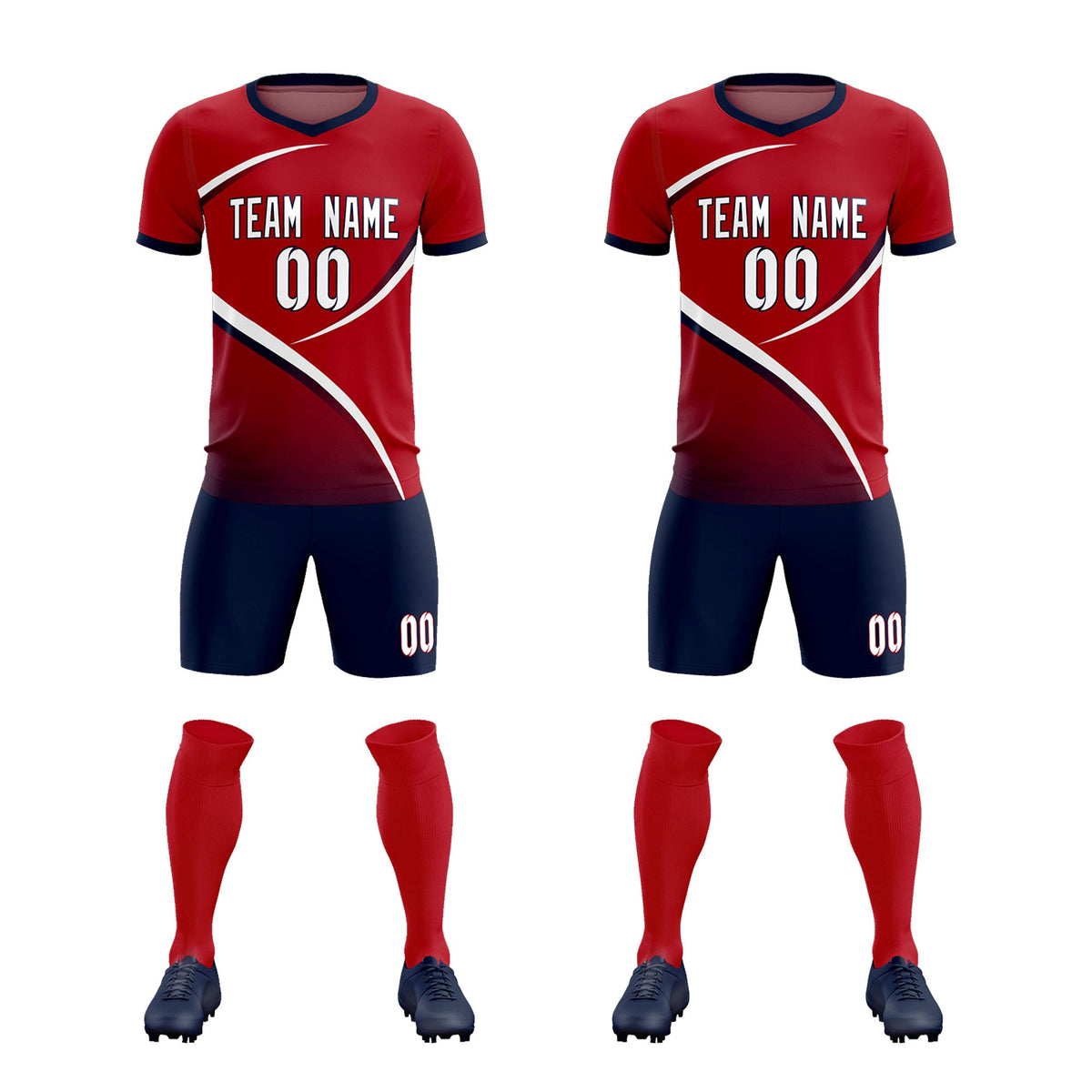 Custom Red Navy Color Block Training Uniform For Men Football Kits Jersey