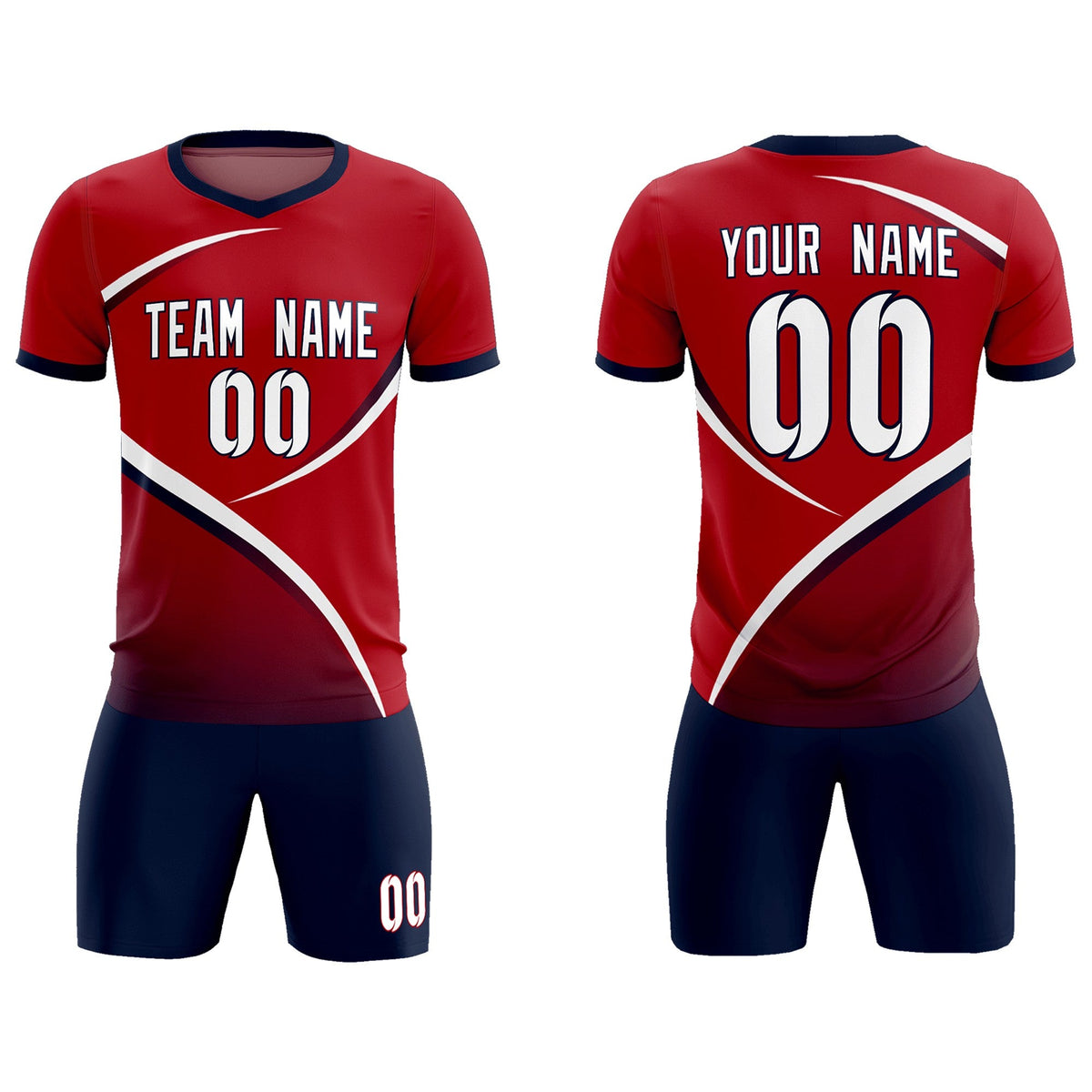 Custom Red Navy Color Block Training Uniform For Men Football Kits Jersey