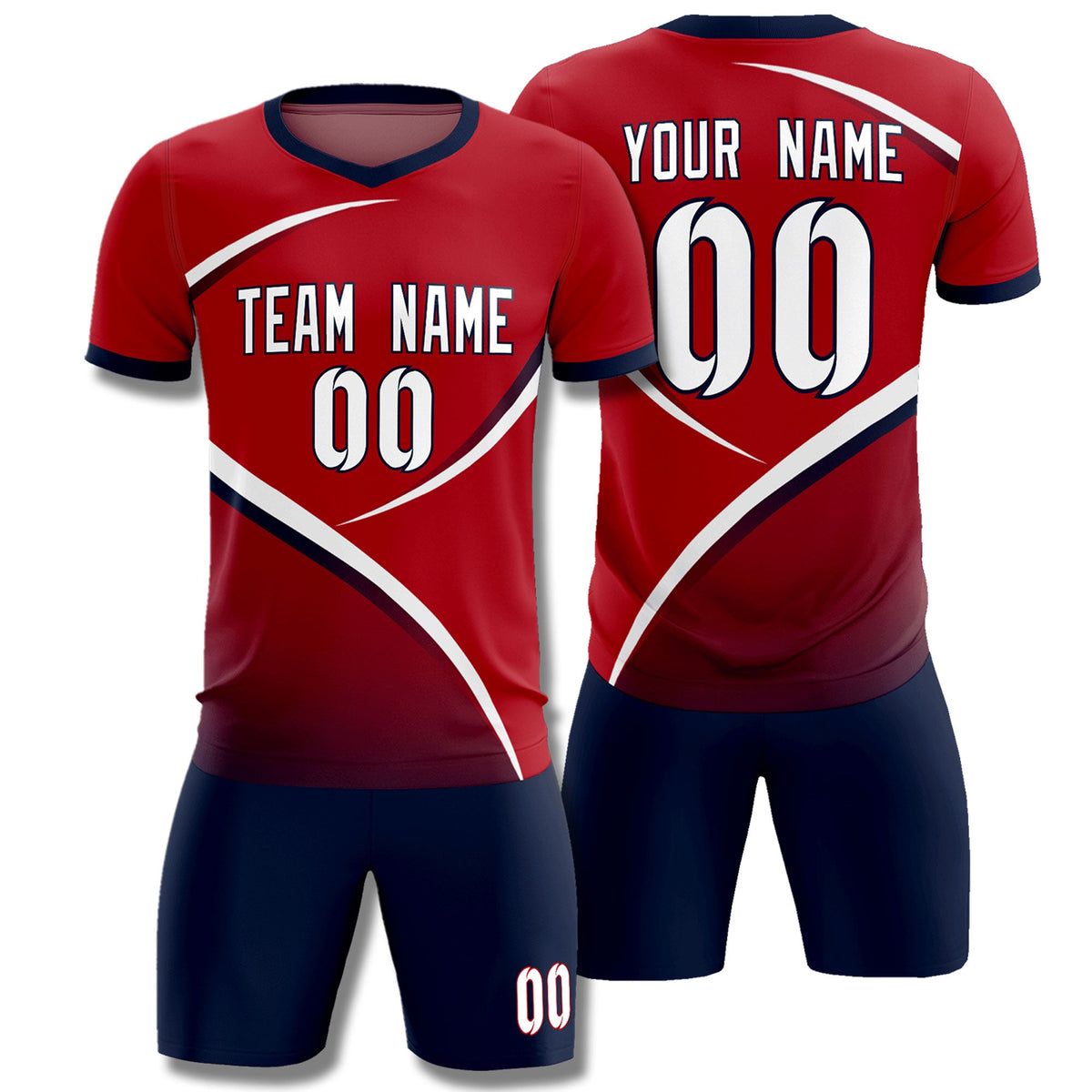 Custom Red Navy Color Block Training Uniform For Men Football Kits Jersey