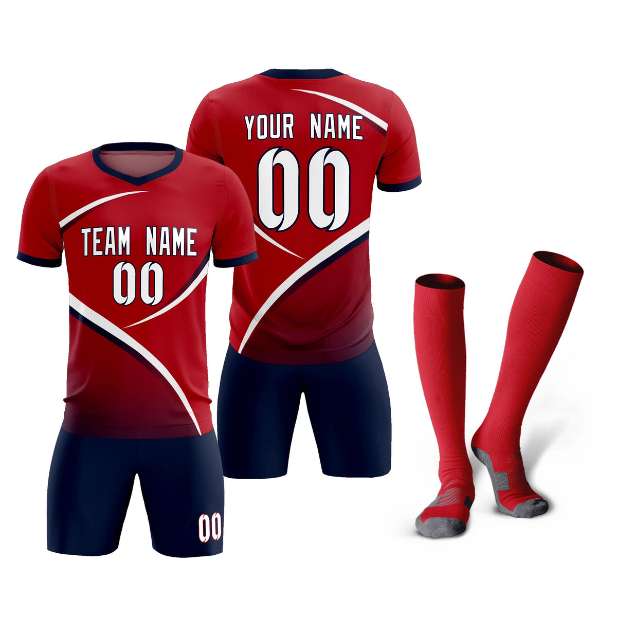 Custom Red Navy Color Block Training Uniform For Men Football Kits Jersey