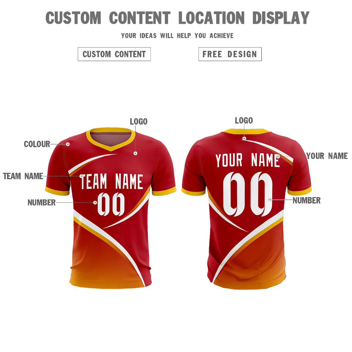 Custom Red Gold Color Block Training Uniform For Men Football Kits Jersey