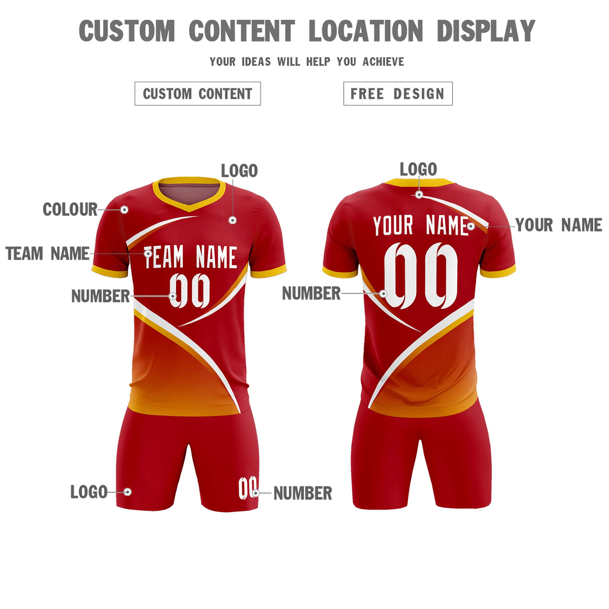 Custom Red Gold Color Block Training Uniform For Men Football Kits Jersey