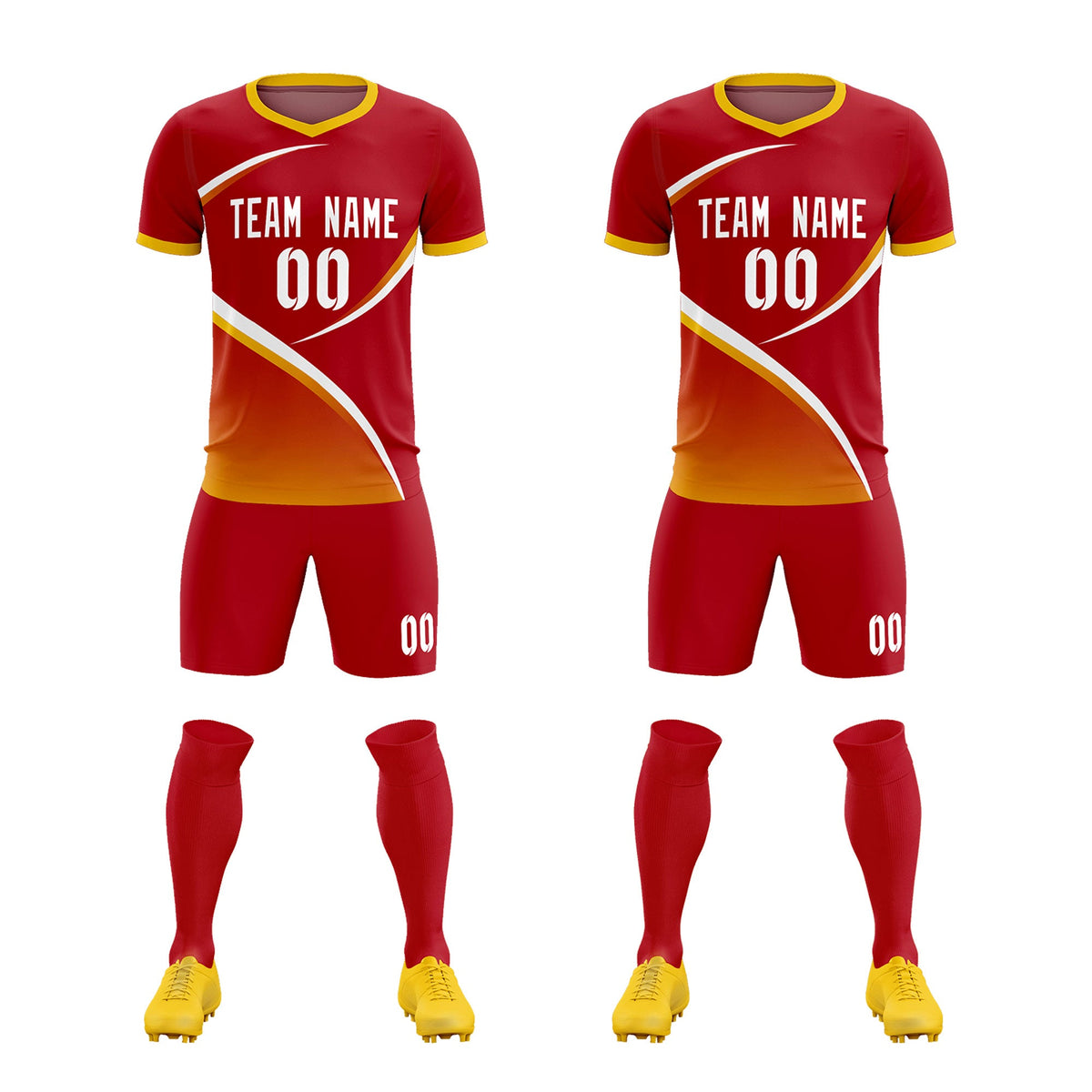 Custom Red Gold Color Block Training Uniform For Men Football Kits Jersey