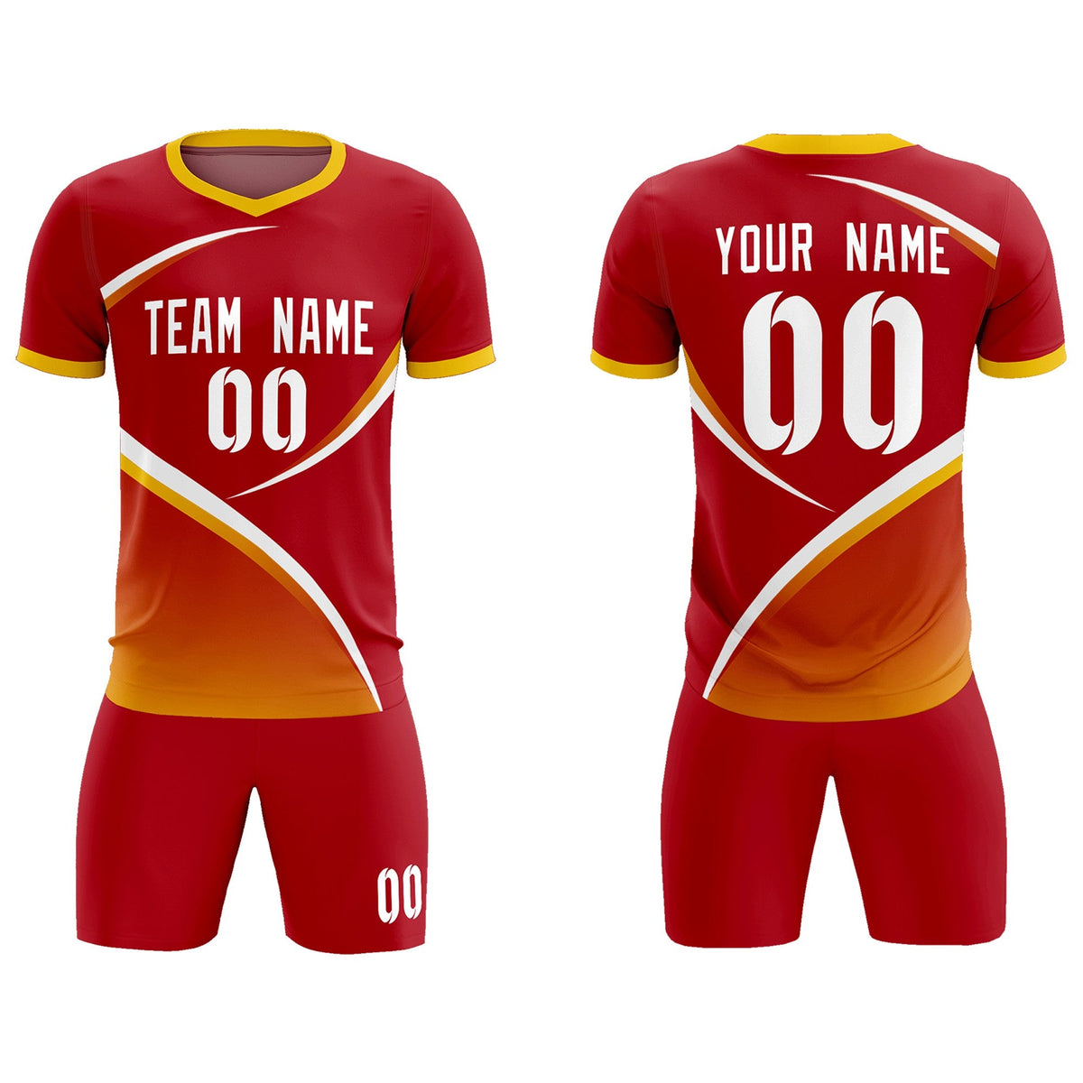Custom Red Gold Color Block Training Uniform For Men Football Kits Jersey