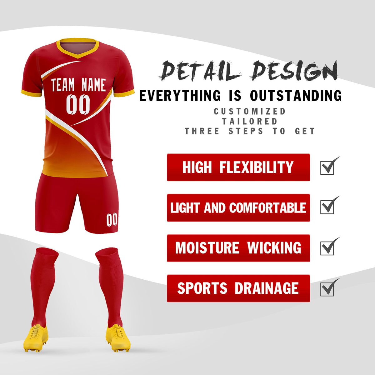 Custom Red Gold Color Block Training Uniform For Men Football Kits Jersey