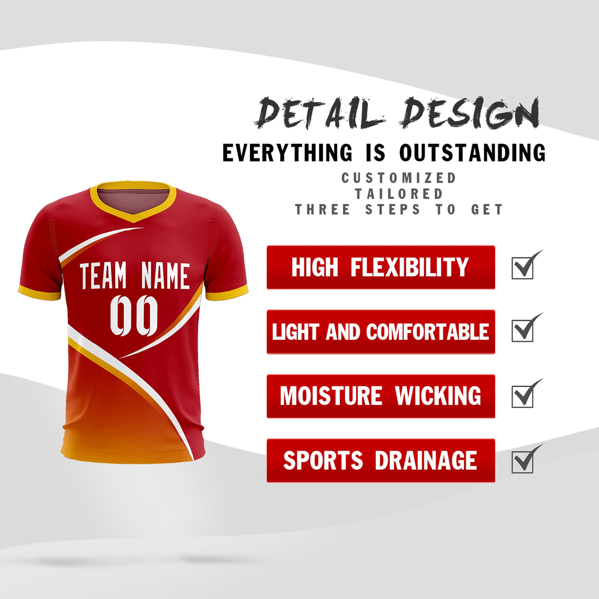 Custom Red Gold Color Block Training Uniform For Men Football Kits Jersey