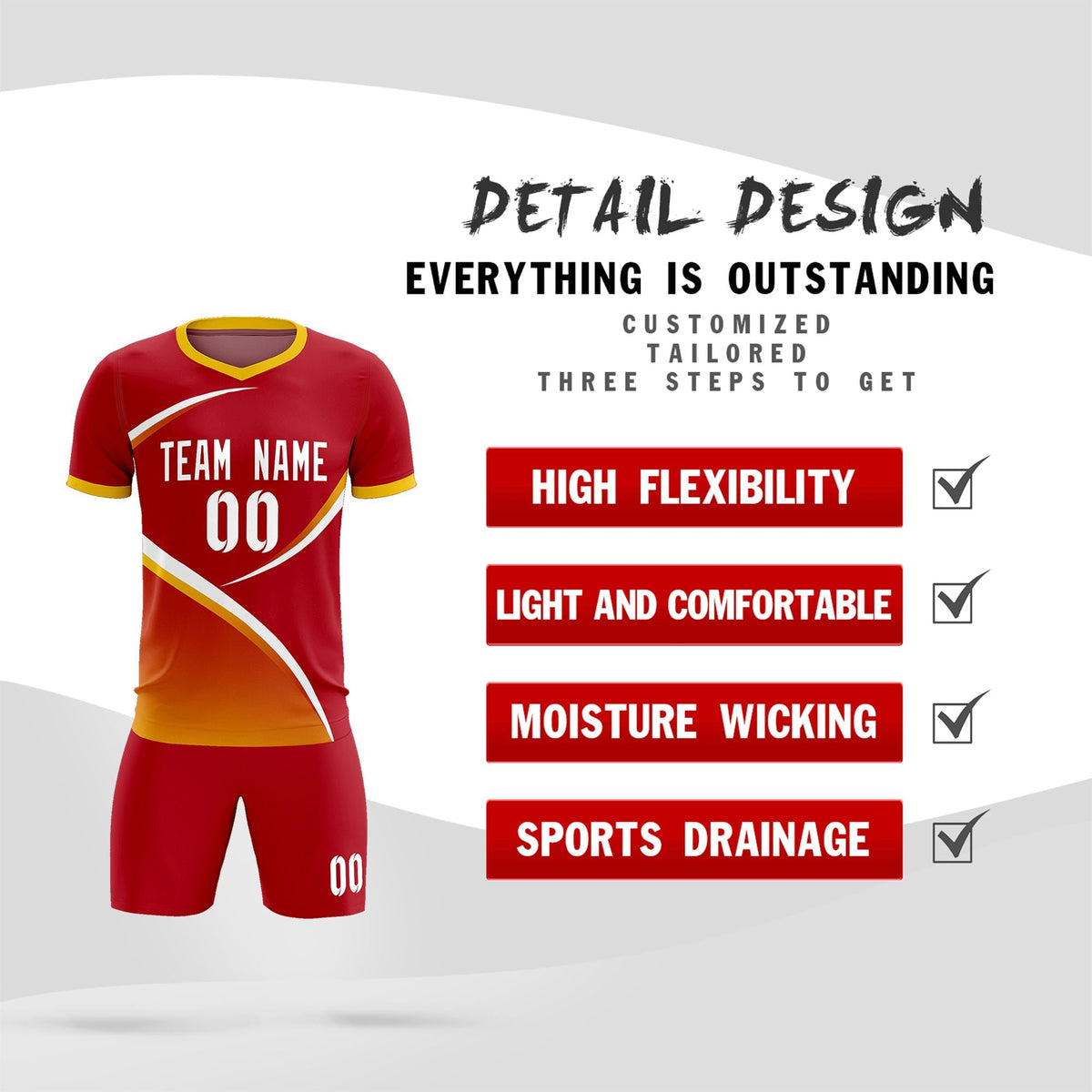 Custom Red Gold Color Block Training Uniform For Men Football Kits Jersey