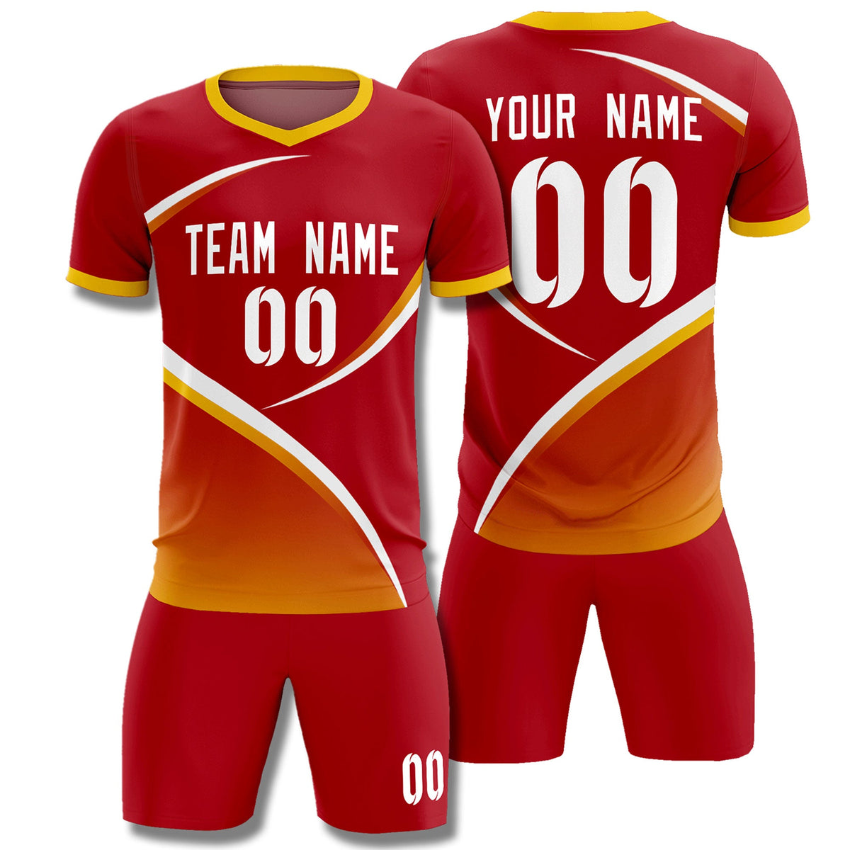 Custom Red Gold Color Block Training Uniform For Men Football Kits Jersey