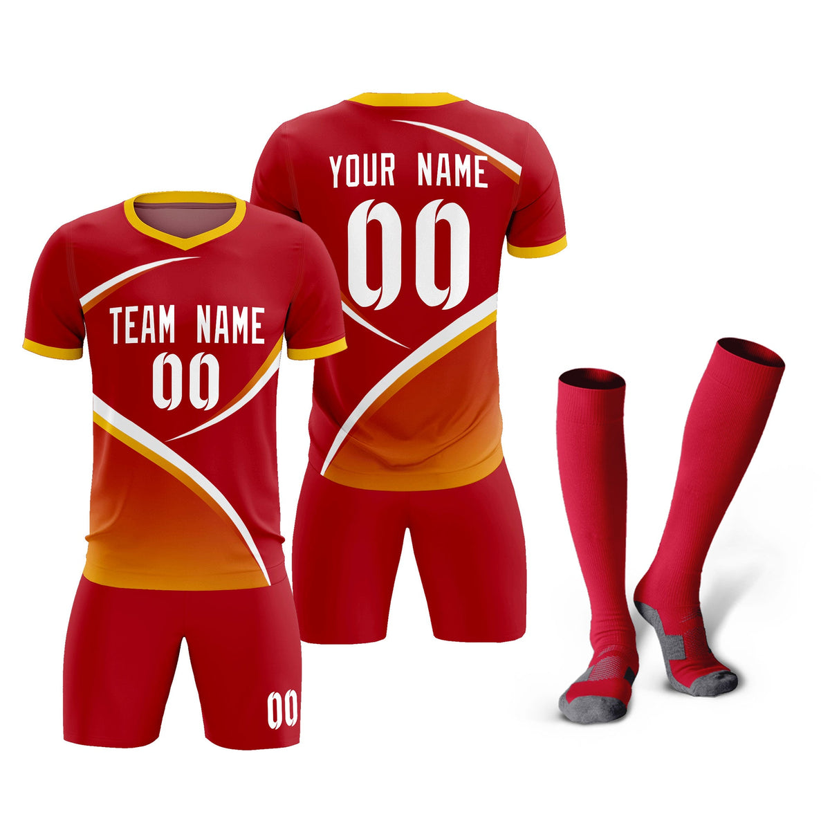 Custom Red Gold Color Block Training Uniform For Men Football Kits Jersey