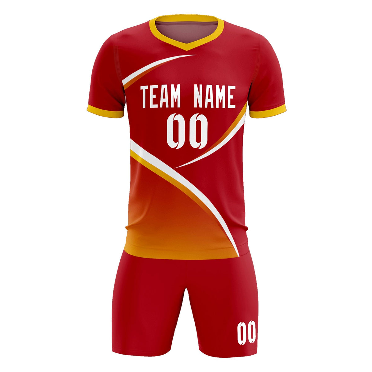 Custom Red Gold Color Block Training Uniform For Men Football Kits Jersey