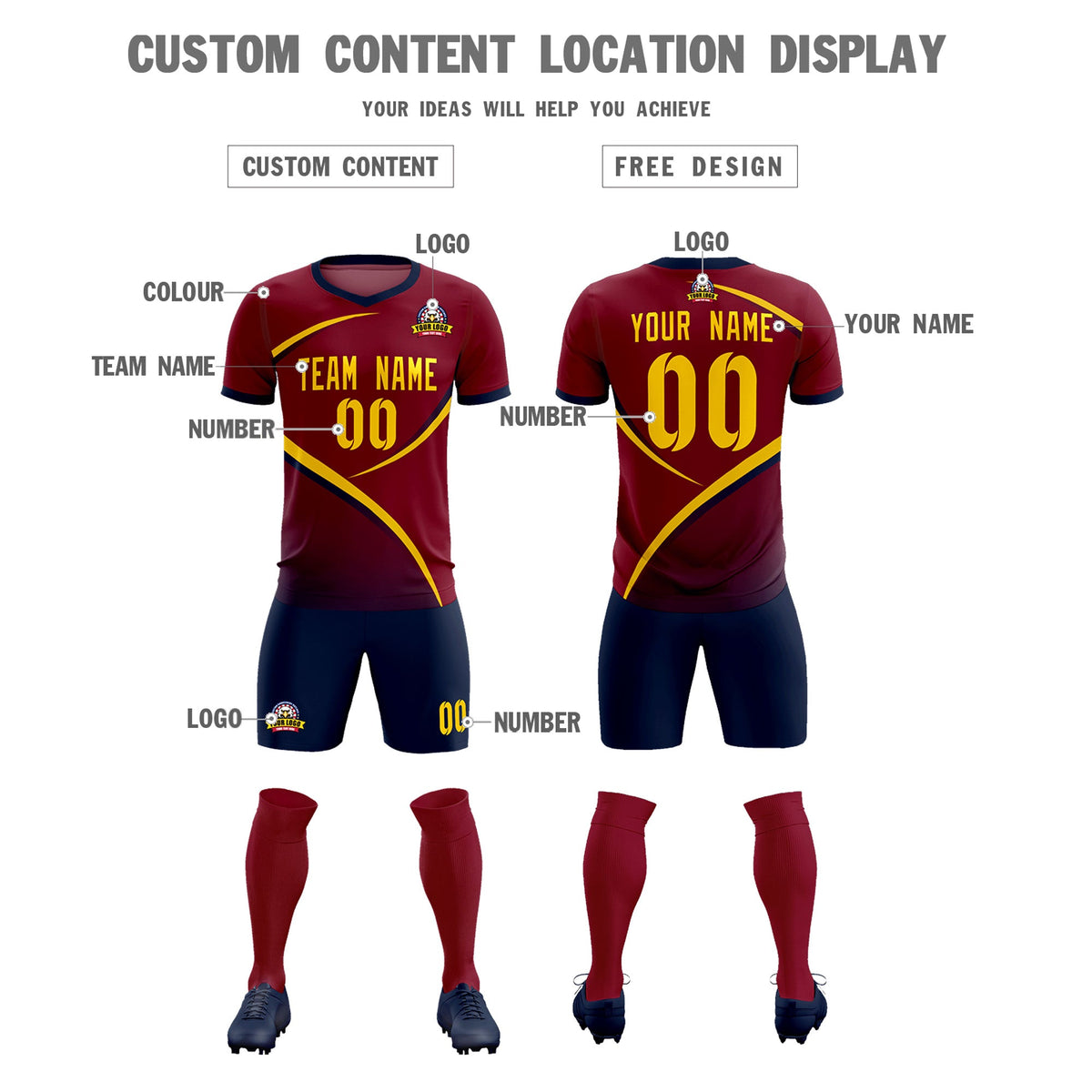 Custom Crimson Navy Color Block Training Uniform For Men Football Kits Jersey