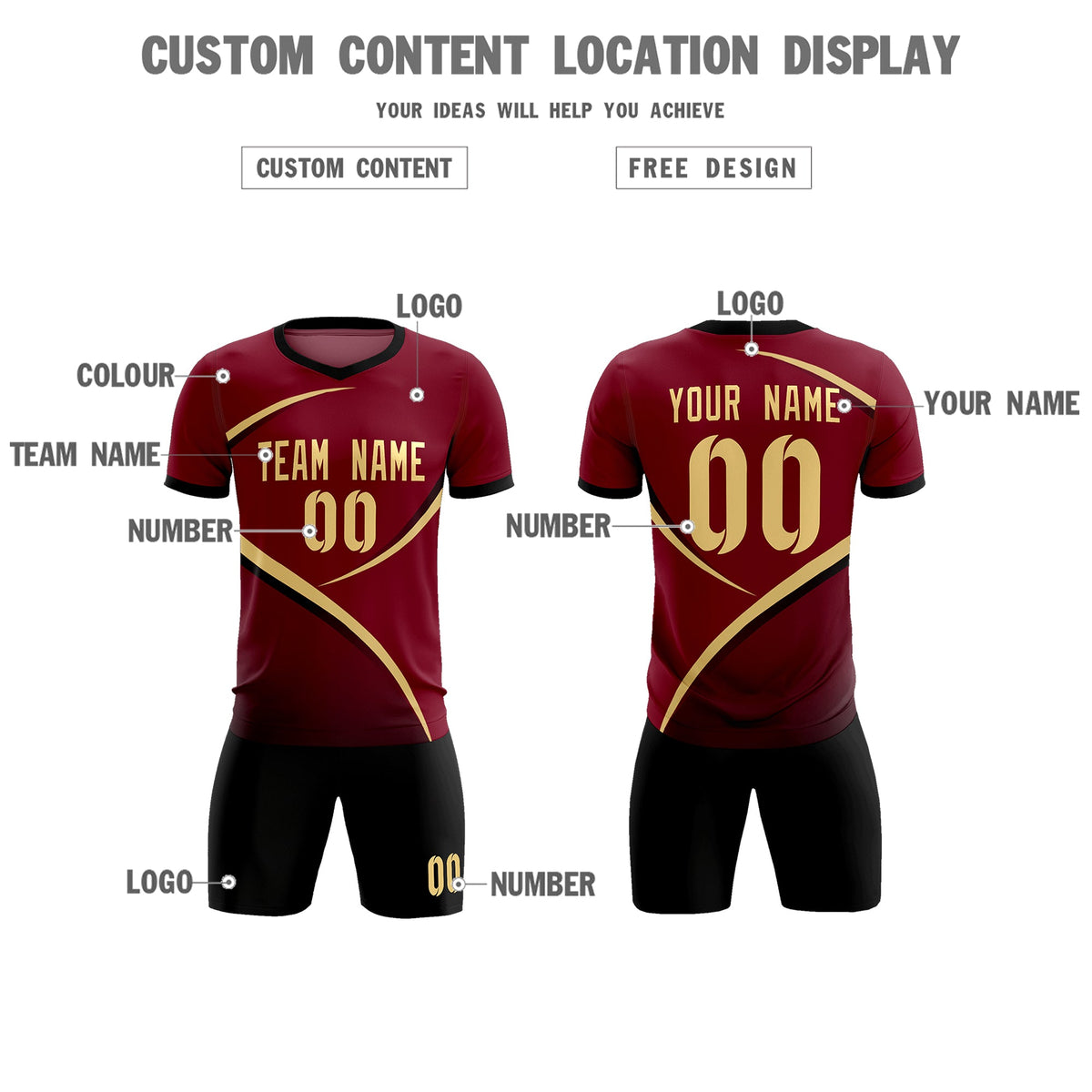 Custom Crimson Black Color Block Training Uniform For Men Football Kits Jersey