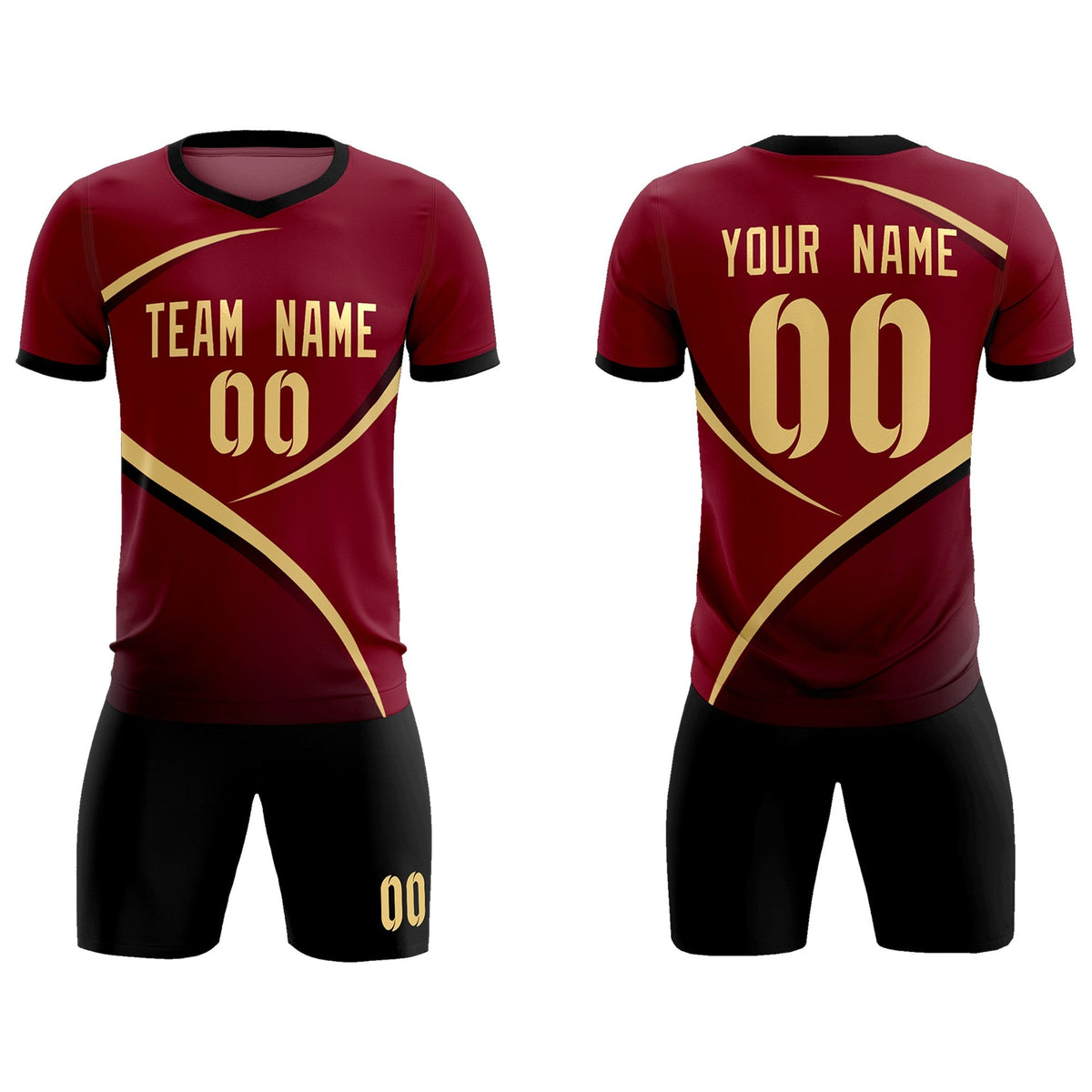 Custom Crimson Black Color Block Training Uniform For Men Football Kits Jersey