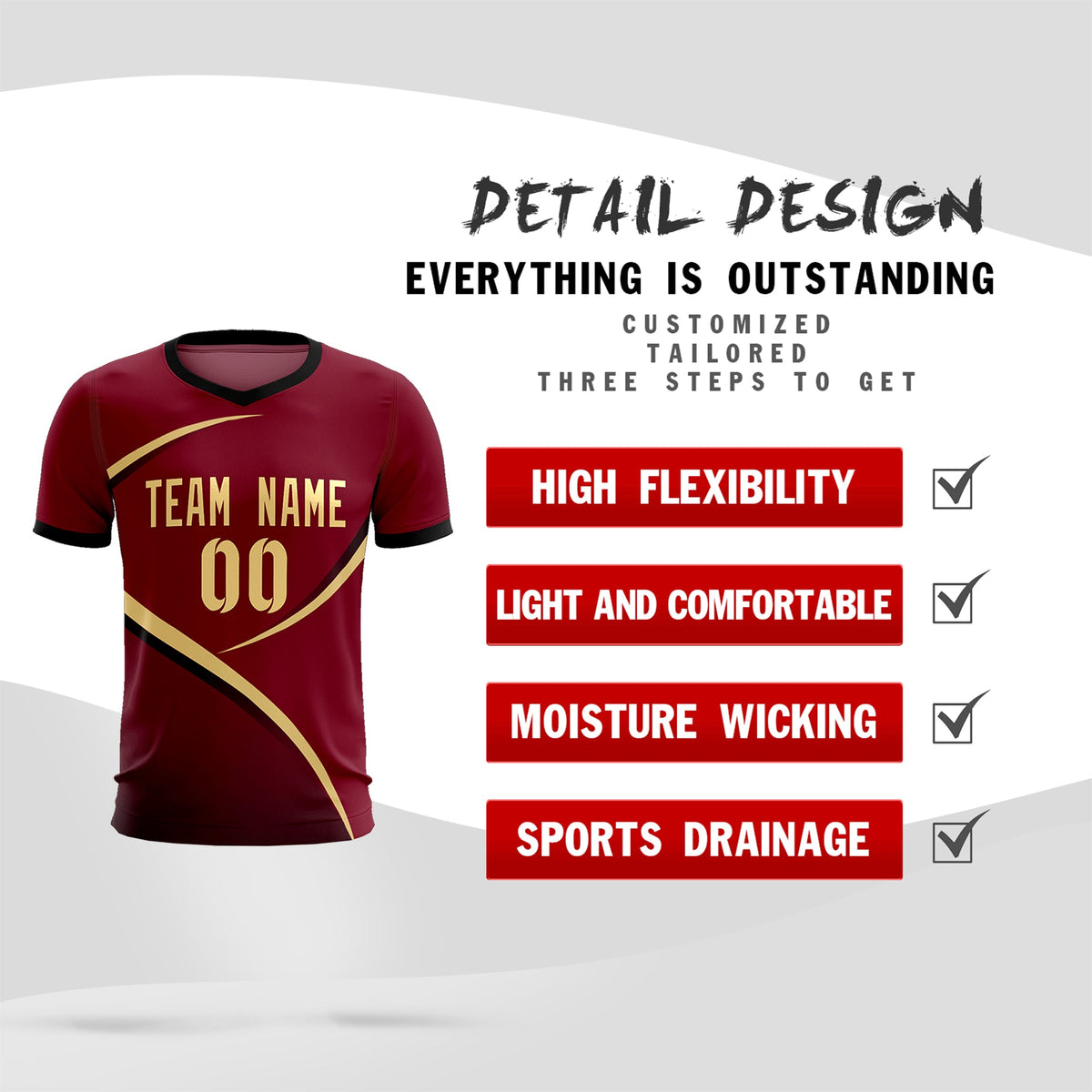 Custom Crimson Black Color Block Training Uniform For Men Football Kits Jersey