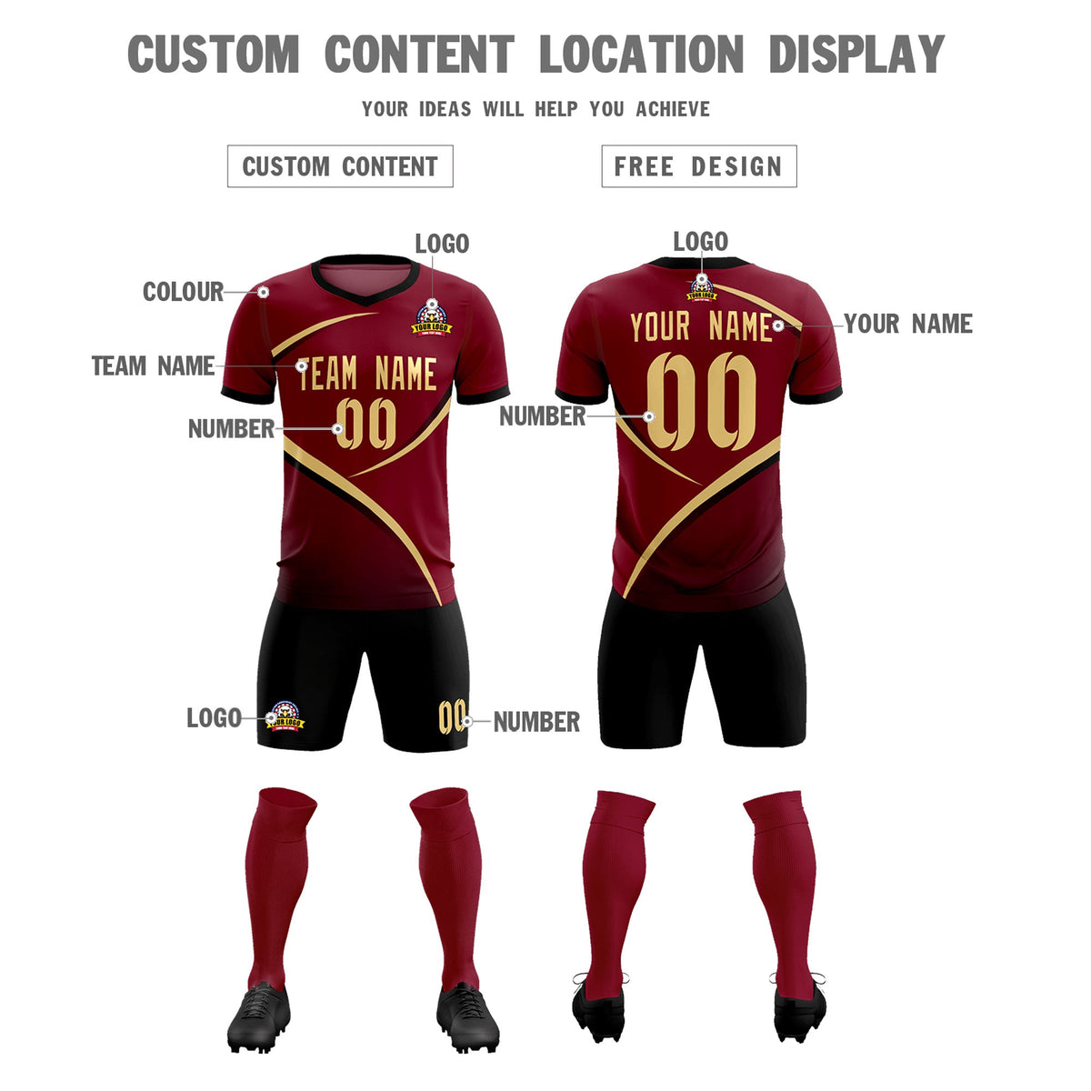Custom Crimson Black Color Block Training Uniform For Men Football Kits Jersey