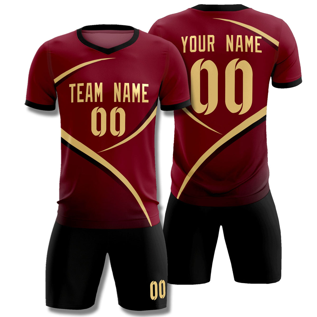 Custom Crimson Black Color Block Training Uniform For Men Football Kits Jersey