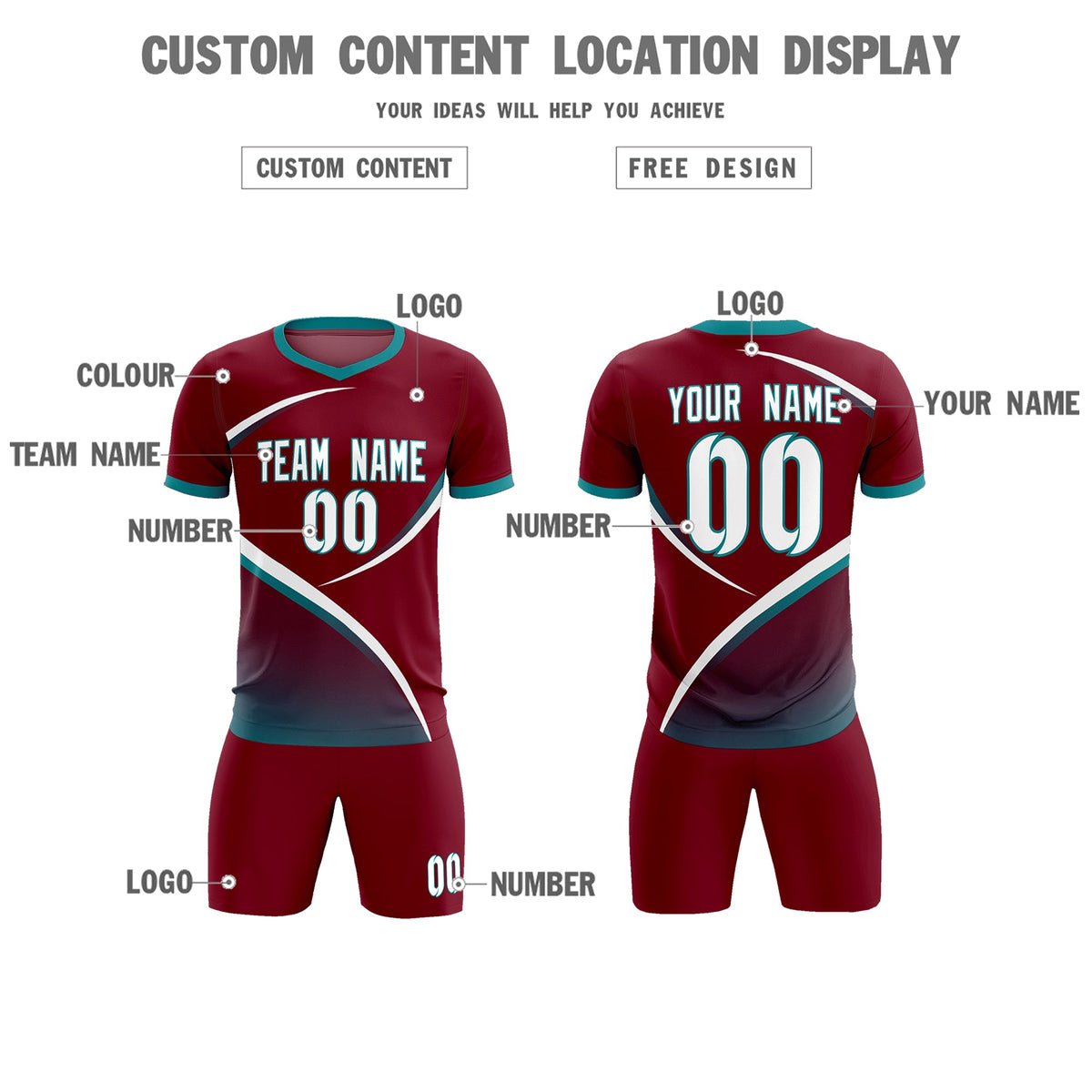 Custom Crimson Aqua Color Block Training Uniform For Men Football Kits Jersey