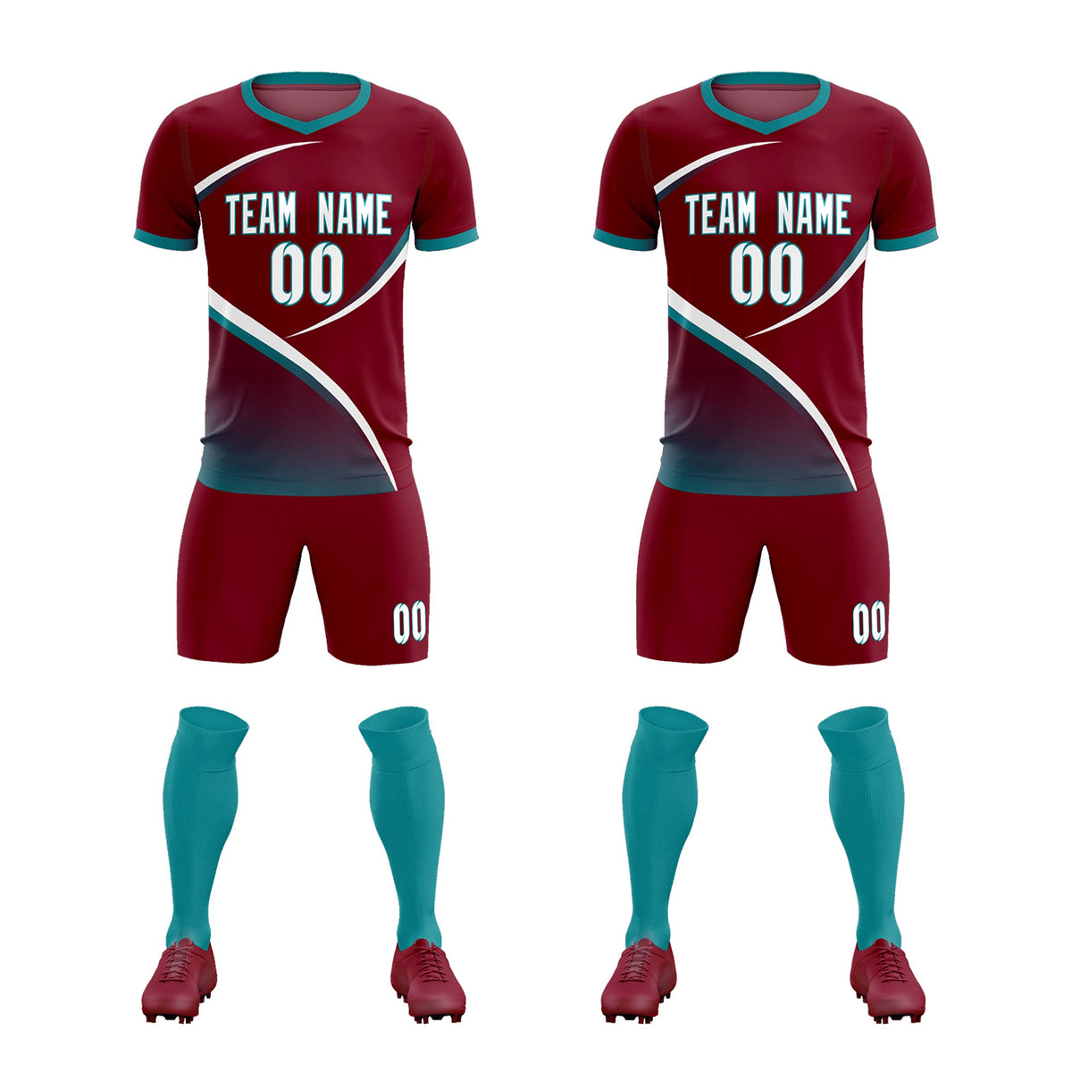 Custom Crimson Aqua Color Block Training Uniform For Men Football Kits Jersey
