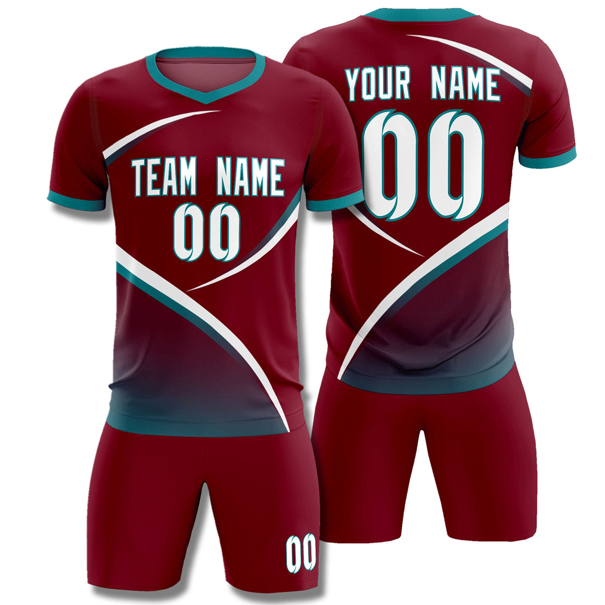 Custom Crimson Aqua Color Block Training Uniform For Men Football Kits Jersey