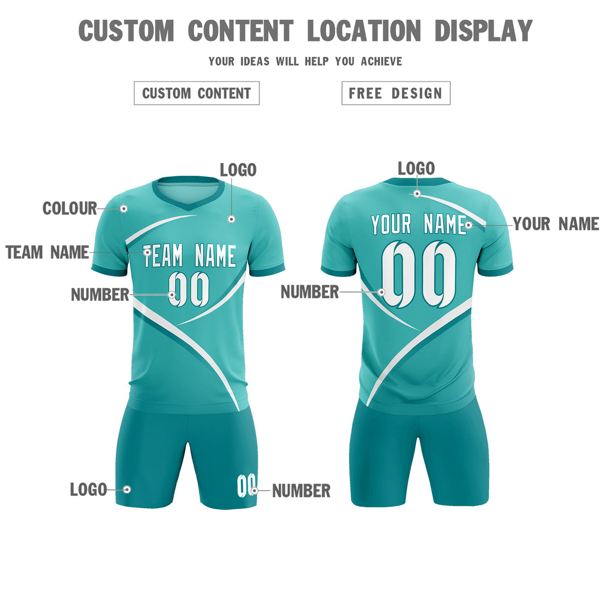 Custom Bright Green Aqua Color Block Training Uniform For Men Football Kits Jersey