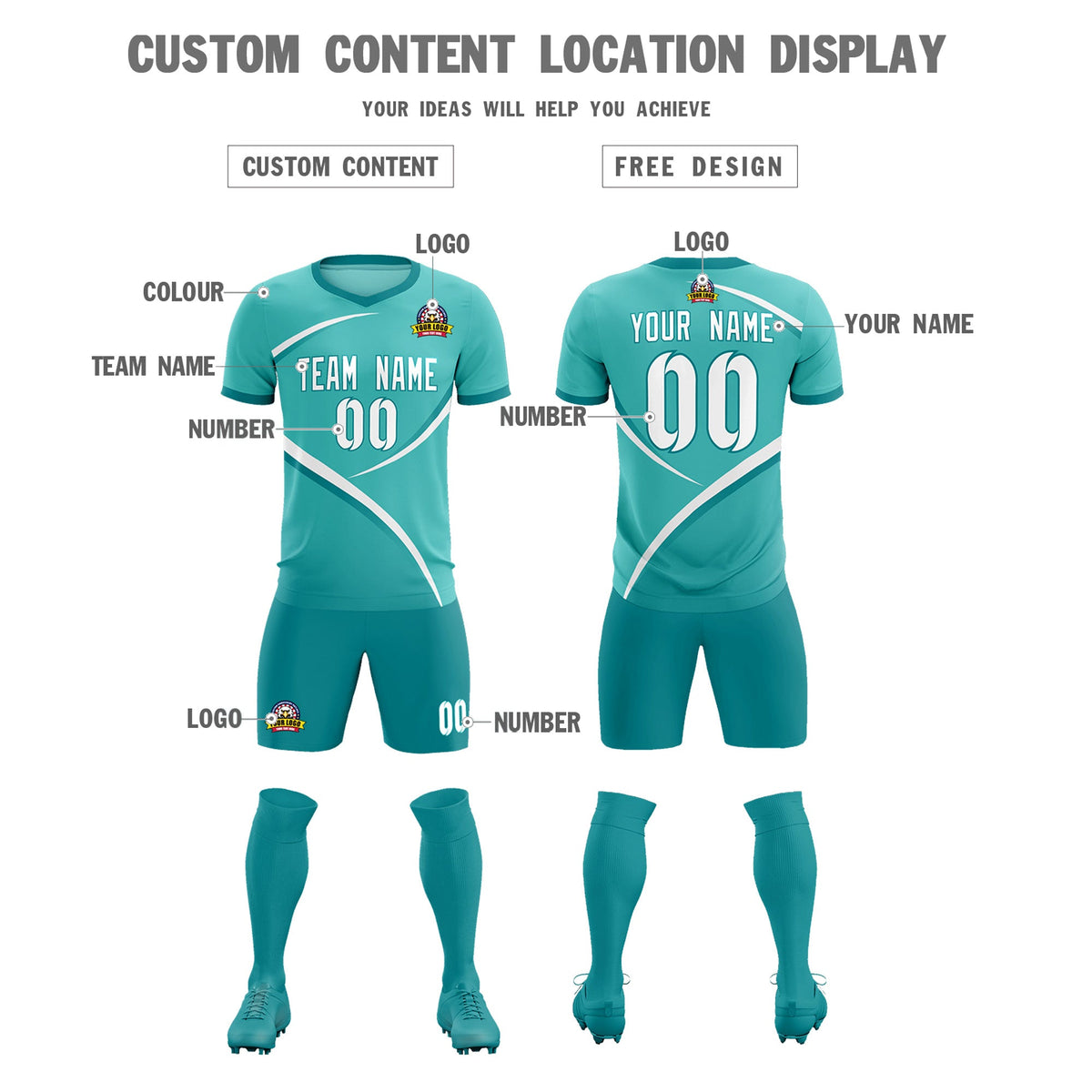 Custom Bright Green Aqua Color Block Training Uniform For Men Football Kits Jersey