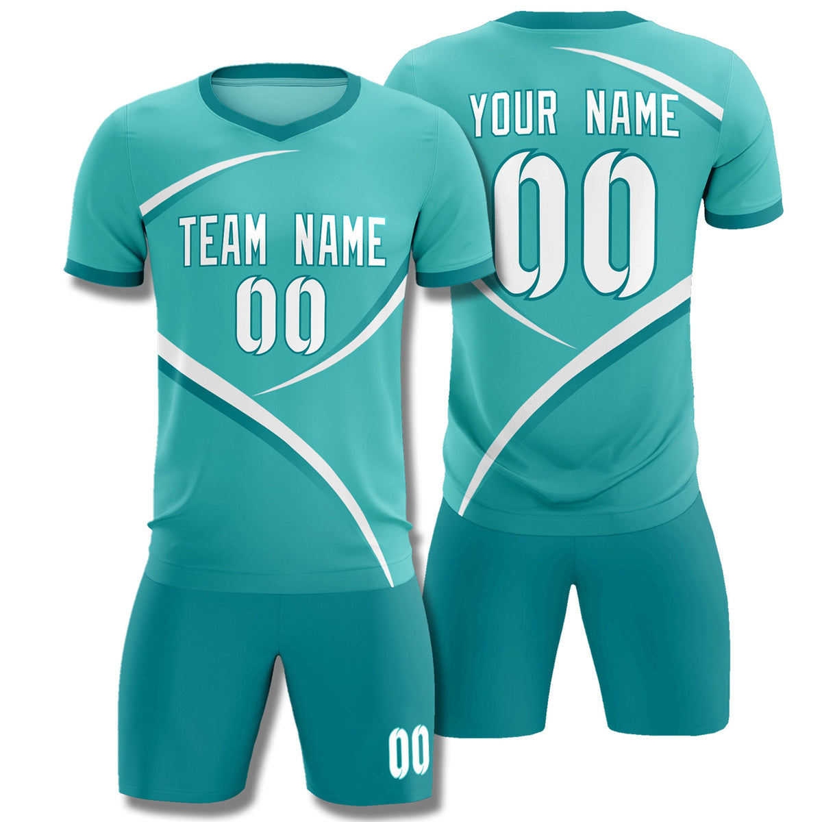 Custom Bright Green Aqua Color Block Training Uniform For Men Football Kits Jersey