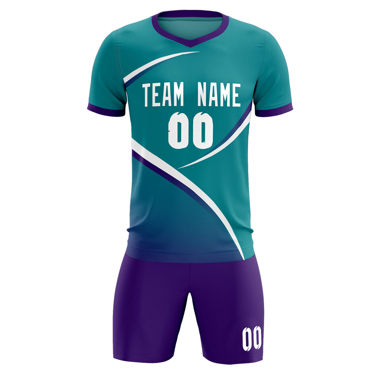 Custom Aqua Purple Color Block Training Uniform For Men Soccer Sets Jersey