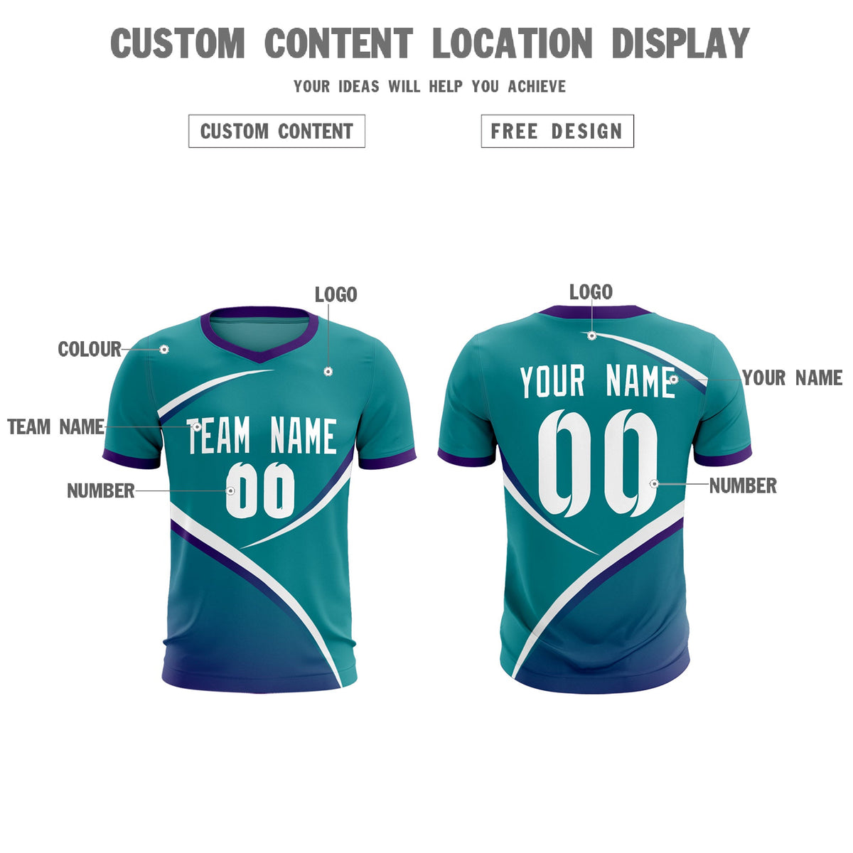 Custom Aqua Purple Color Block Training Uniform For Men Soccer Sets Jersey