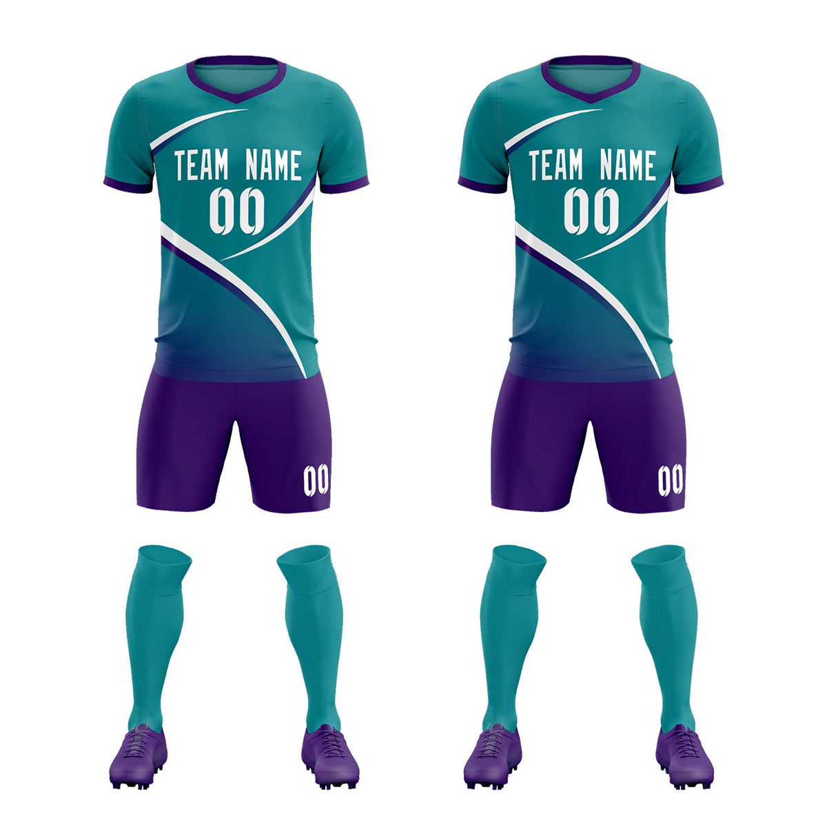 Custom Aqua Purple Color Block Training Uniform For Men Soccer Sets Jersey