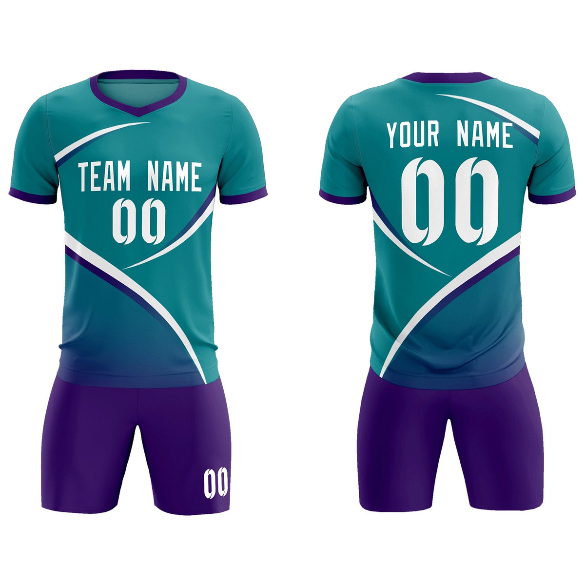 Custom Aqua Purple Color Block Training Uniform For Men Soccer Sets Jersey