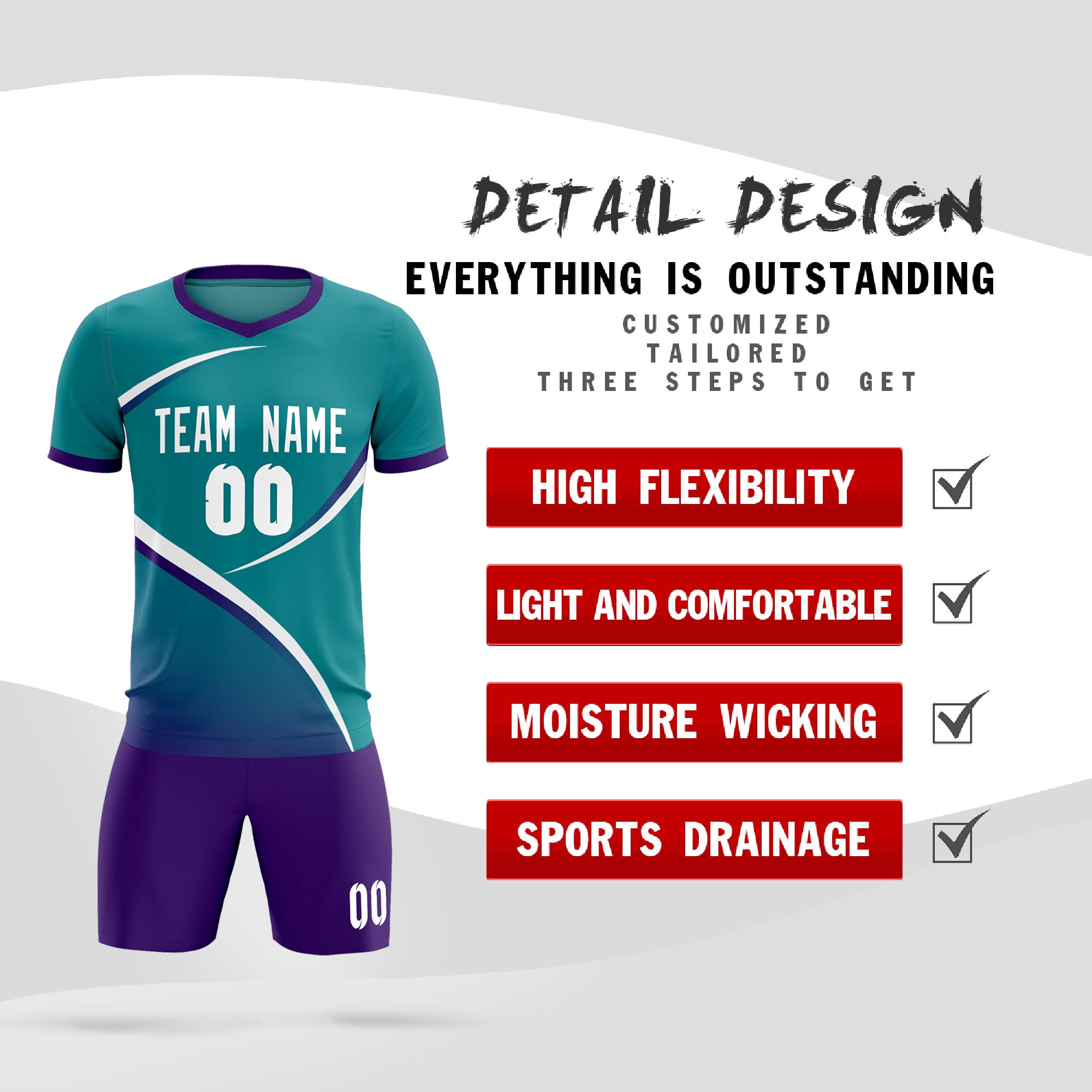 Custom Aqua Purple Color Block Training Uniform For Men Soccer Sets Jersey