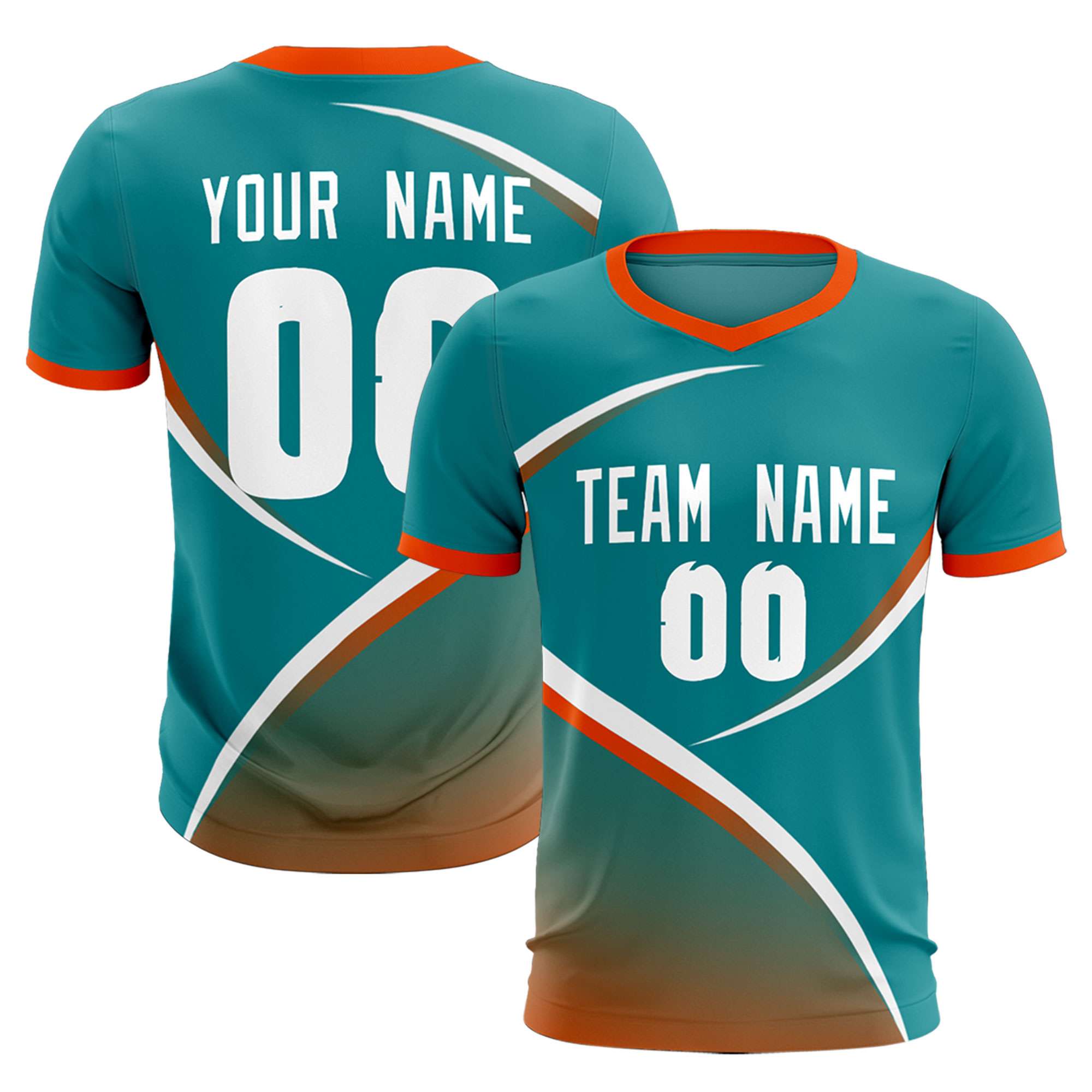 Custom Aqua Orange Color Block Training Uniform For Men Soccer Sets Jersey