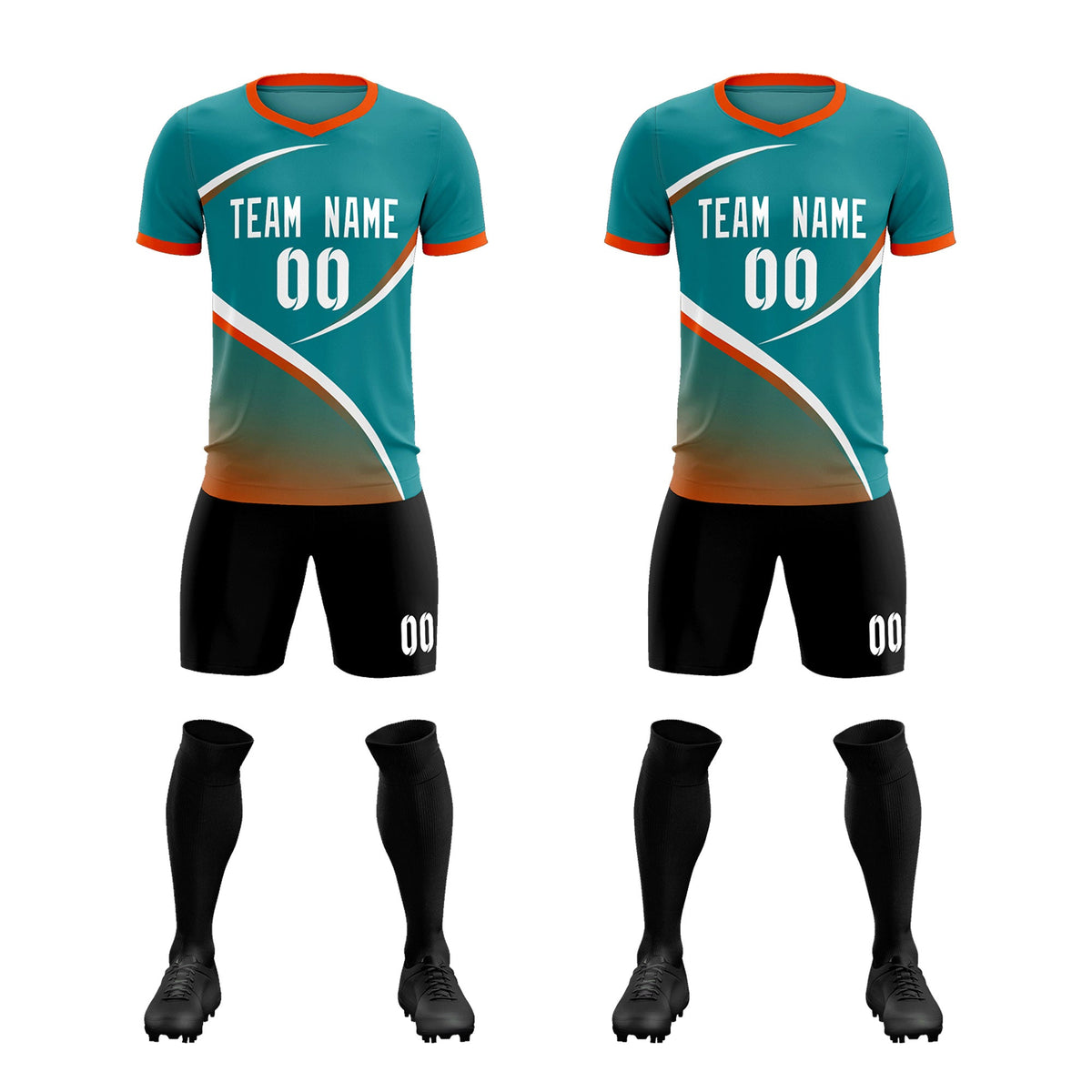 Custom Aqua Orange Color Block Training Uniform For Men Soccer Sets Jersey