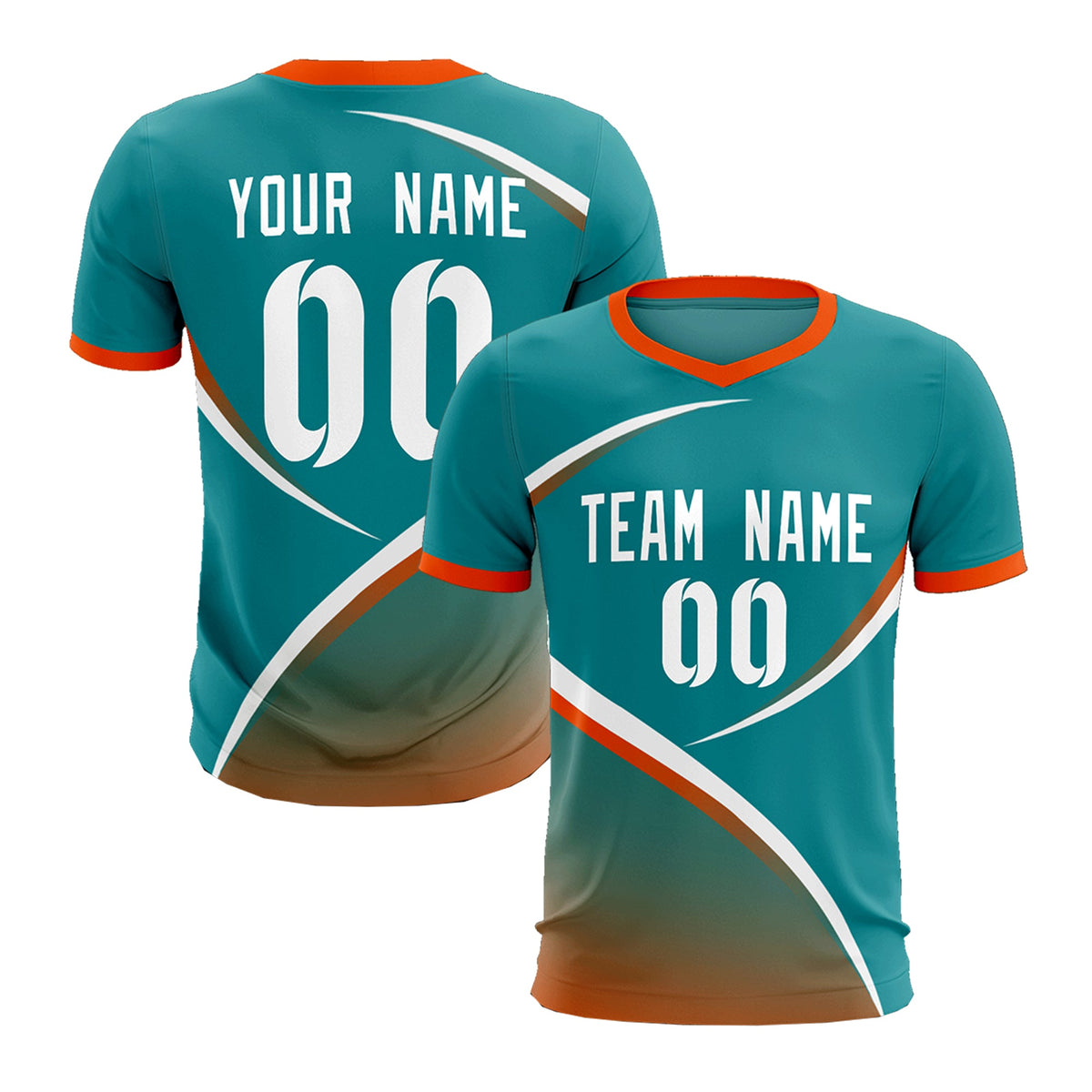 Custom Aqua Orange Color Block Training Uniform For Men Soccer Sets Jersey