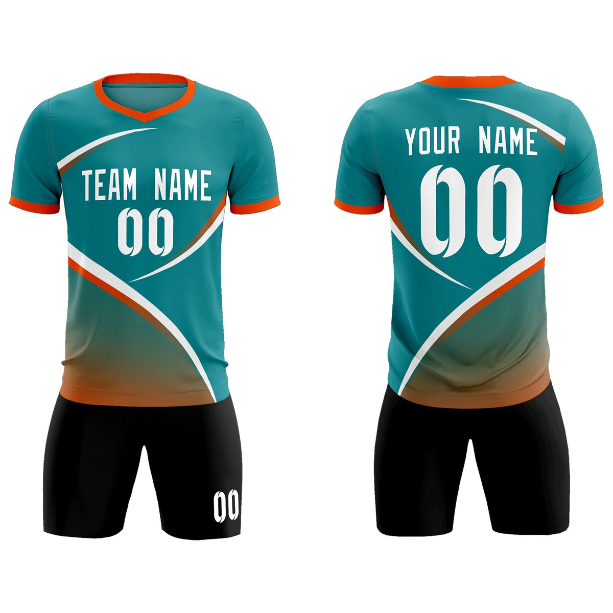 Custom Aqua Orange Color Block Training Uniform For Men Soccer Sets Jersey