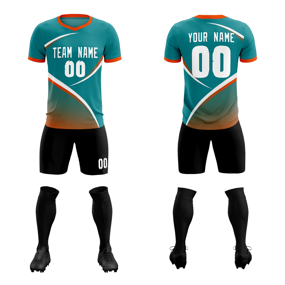 Custom Aqua Orange Color Block Training Uniform For Men Soccer Sets Jersey