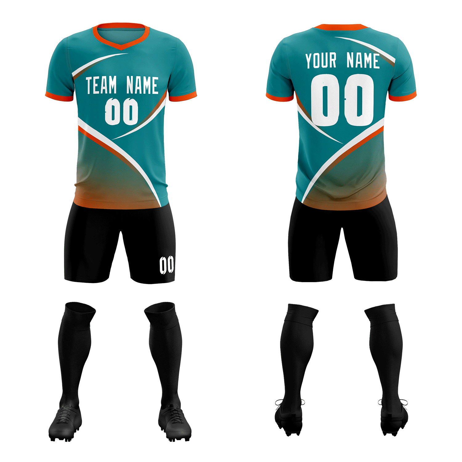 Custom Aqua Orange Color Block Training Uniform For Men Soccer Sets Jersey