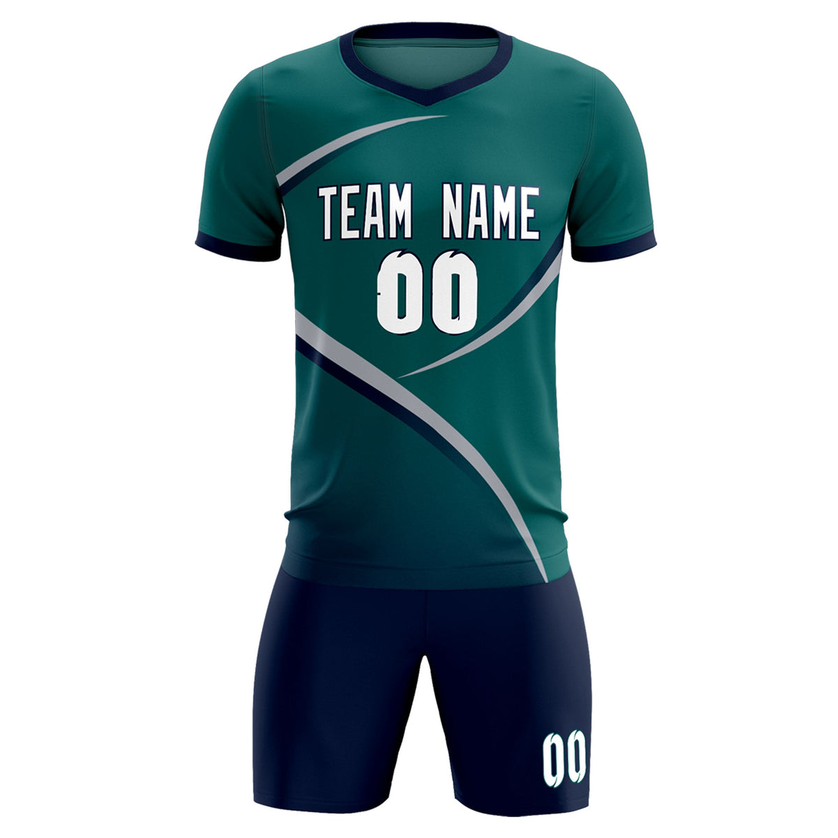 Custom Aqua Navy Color Block Training Uniform For Men Soccer Sets Jersey